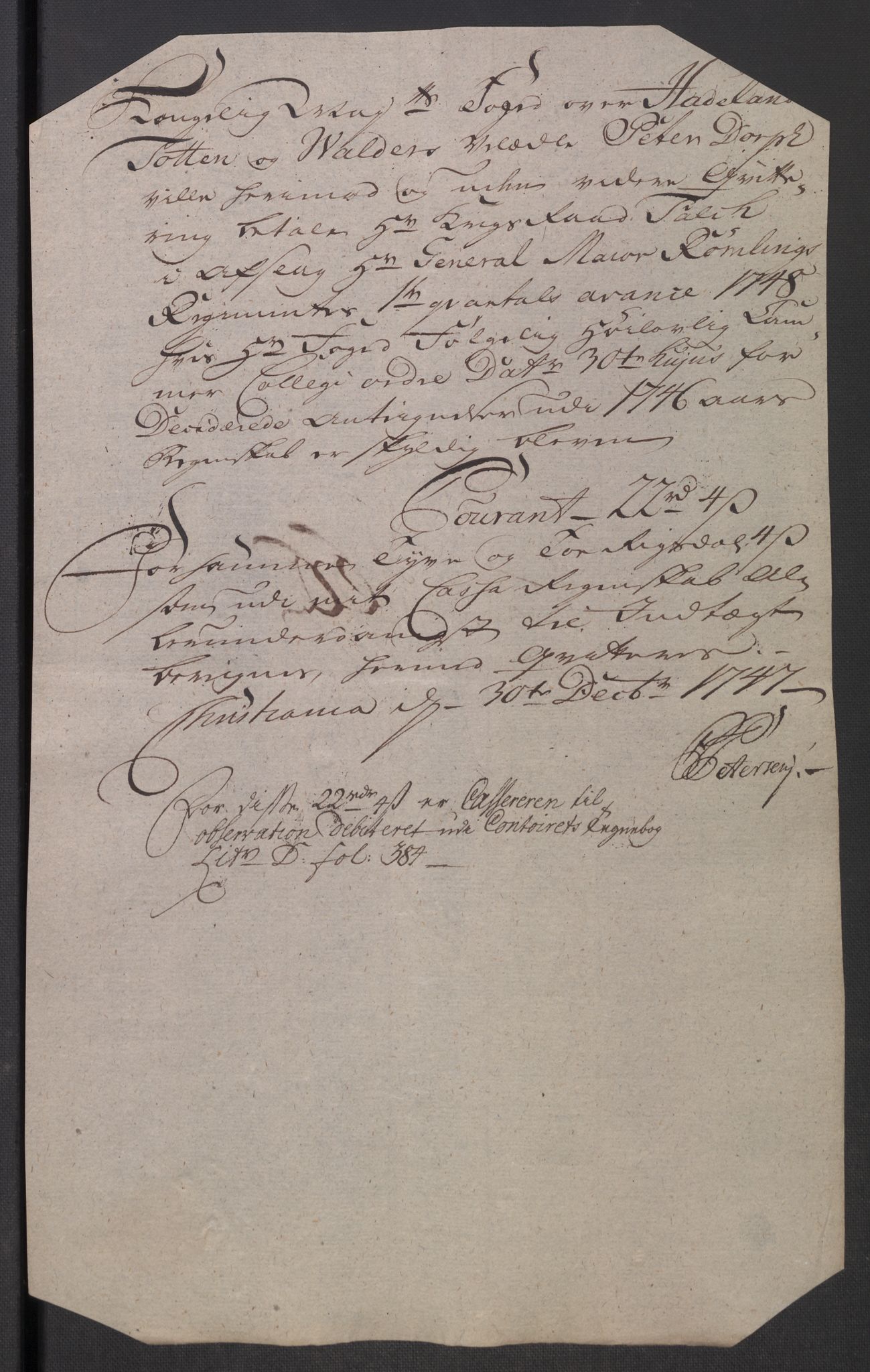 Rentekammeret inntil 1814, Reviderte regnskaper, Fogderegnskap, AV/RA-EA-4092/R18/L1346: Fogderegnskap Hadeland, Toten og Valdres, 1747-1748, p. 237