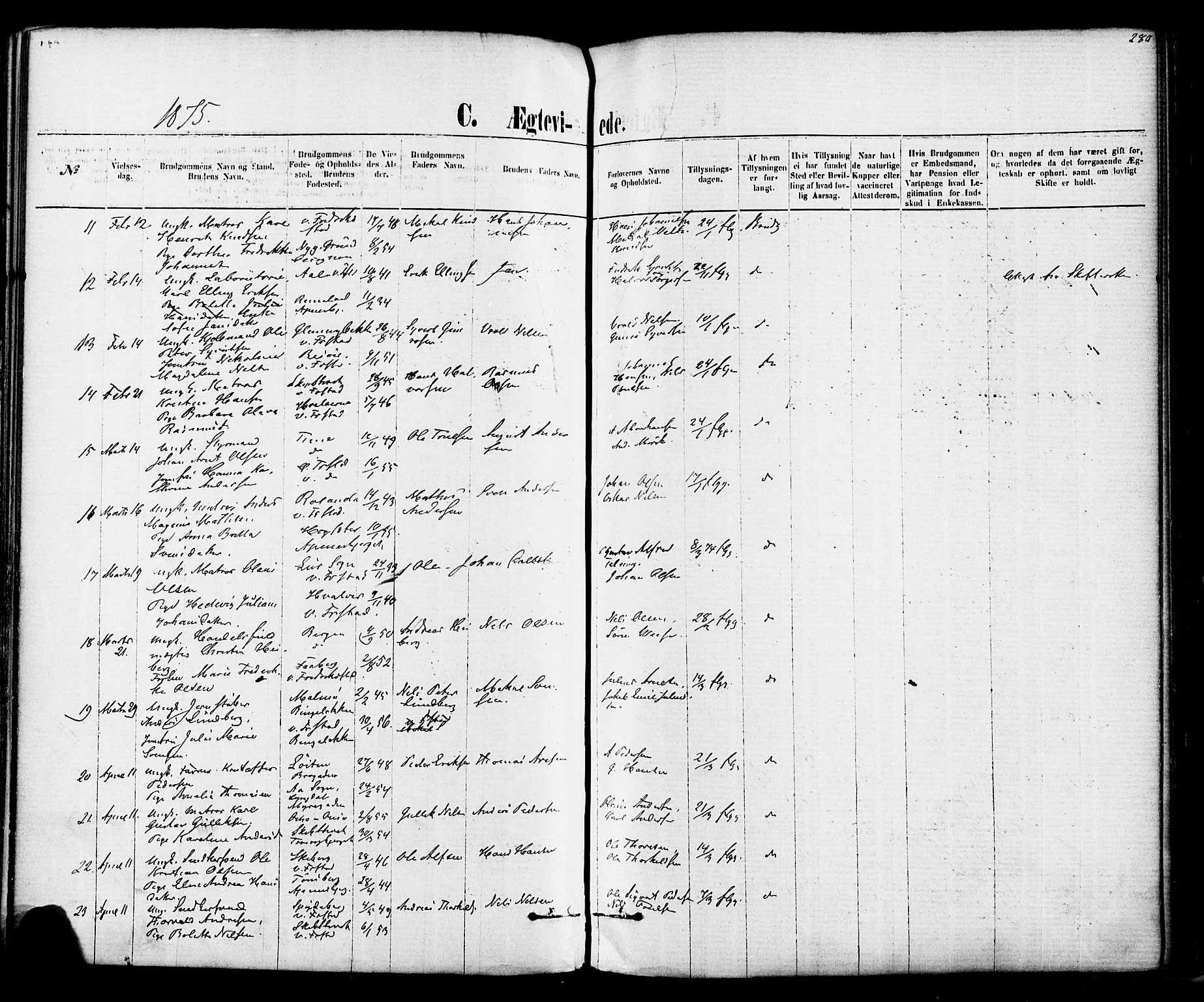 Fredrikstad domkirkes prestekontor Kirkebøker, AV/SAO-A-10906/F/Fa/L0001: Parish register (official) no. 1, 1871-1878, p. 280