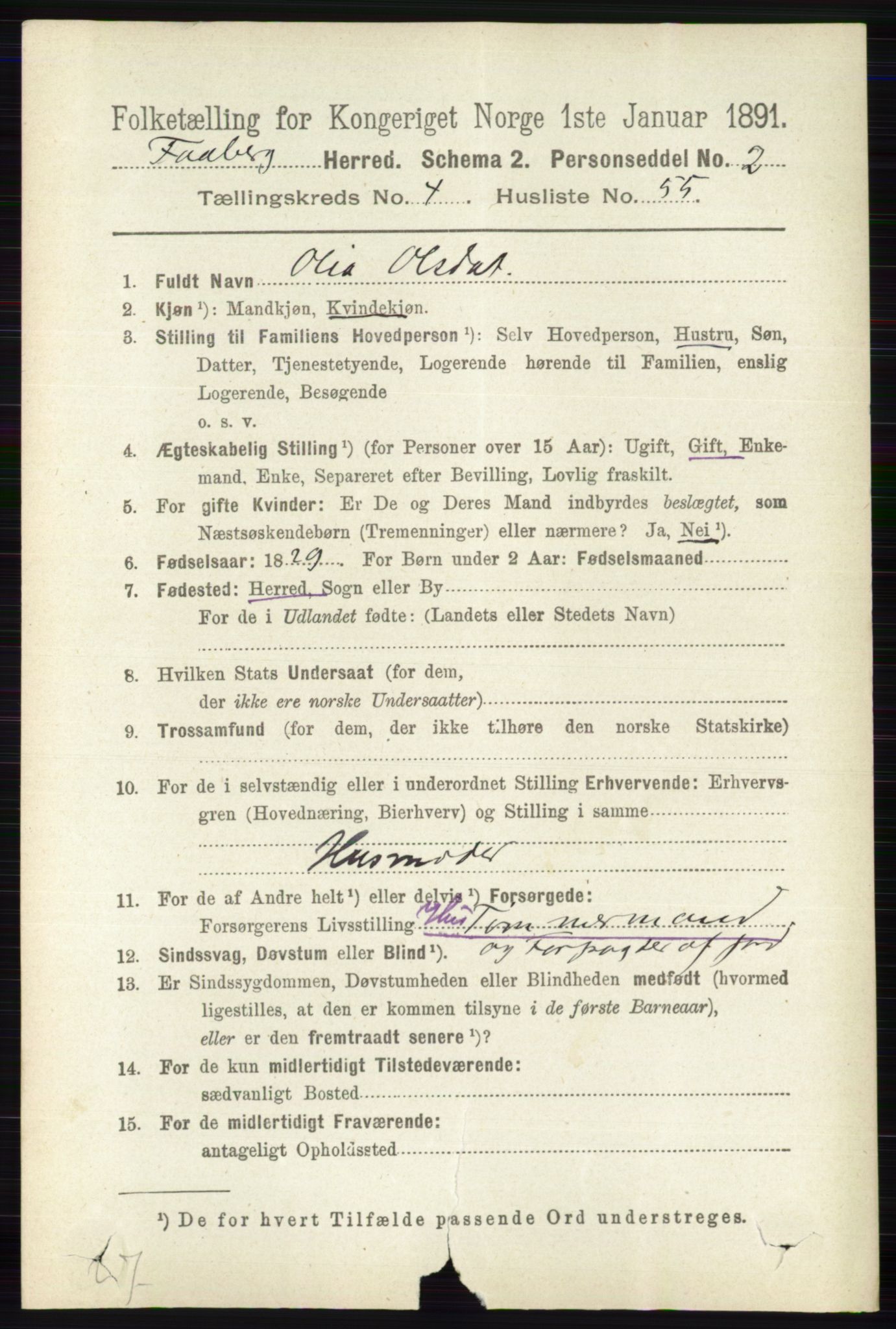 RA, 1891 census for 0524 Fåberg, 1891, p. 1545