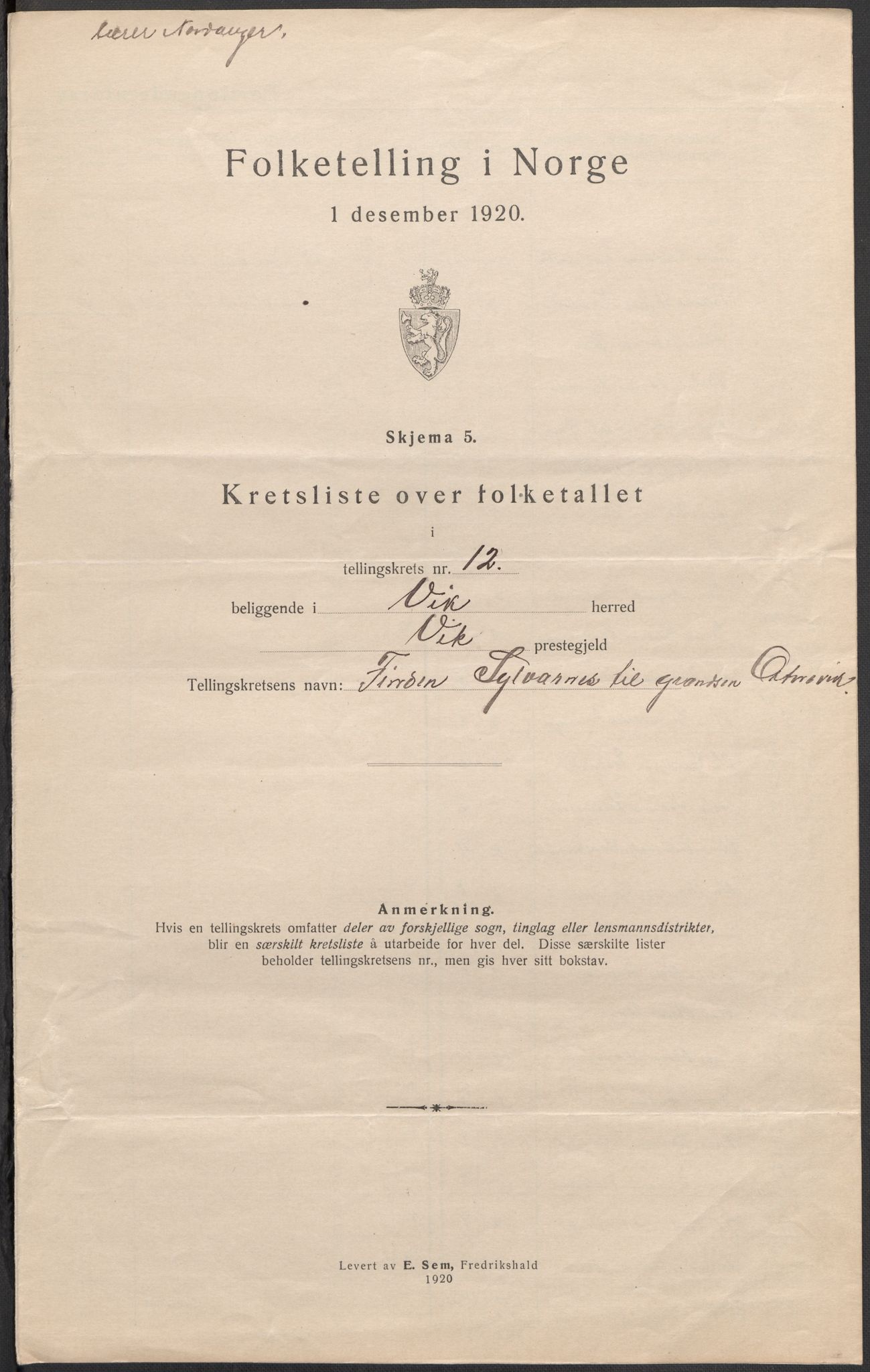 SAB, 1920 census for Vik, 1920, p. 42