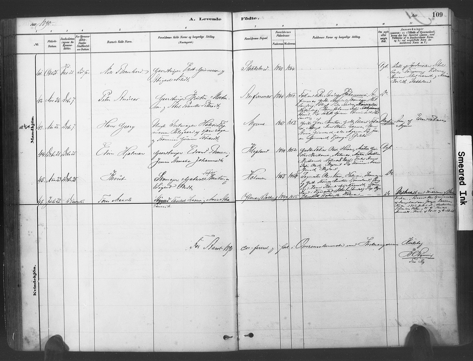 Søgne sokneprestkontor, SAK/1111-0037/F/Fa/Fab/L0012: Parish register (official) no. A 12, 1880-1891, p. 109