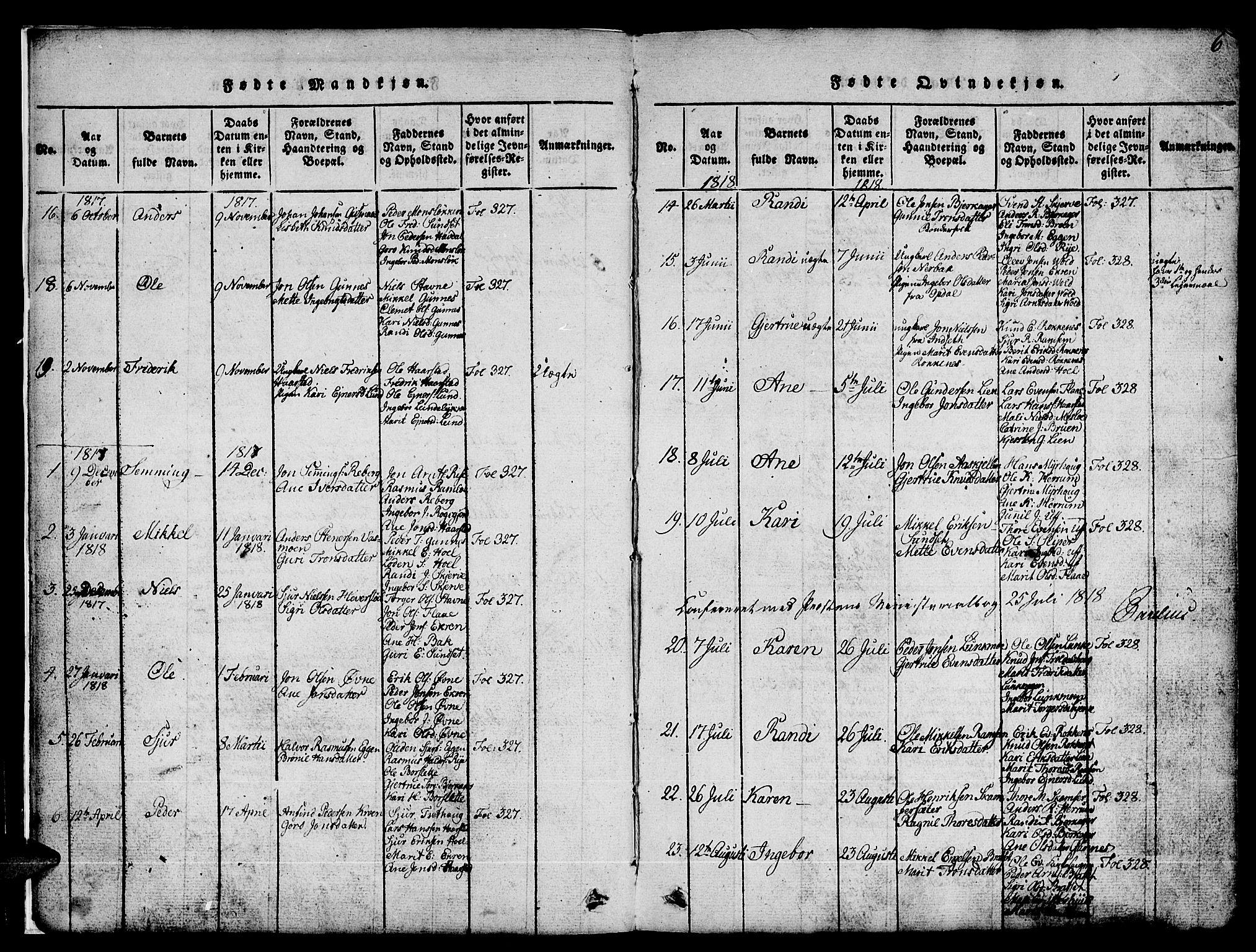 Ministerialprotokoller, klokkerbøker og fødselsregistre - Sør-Trøndelag, SAT/A-1456/674/L0874: Parish register (copy) no. 674C01, 1816-1860, p. 6