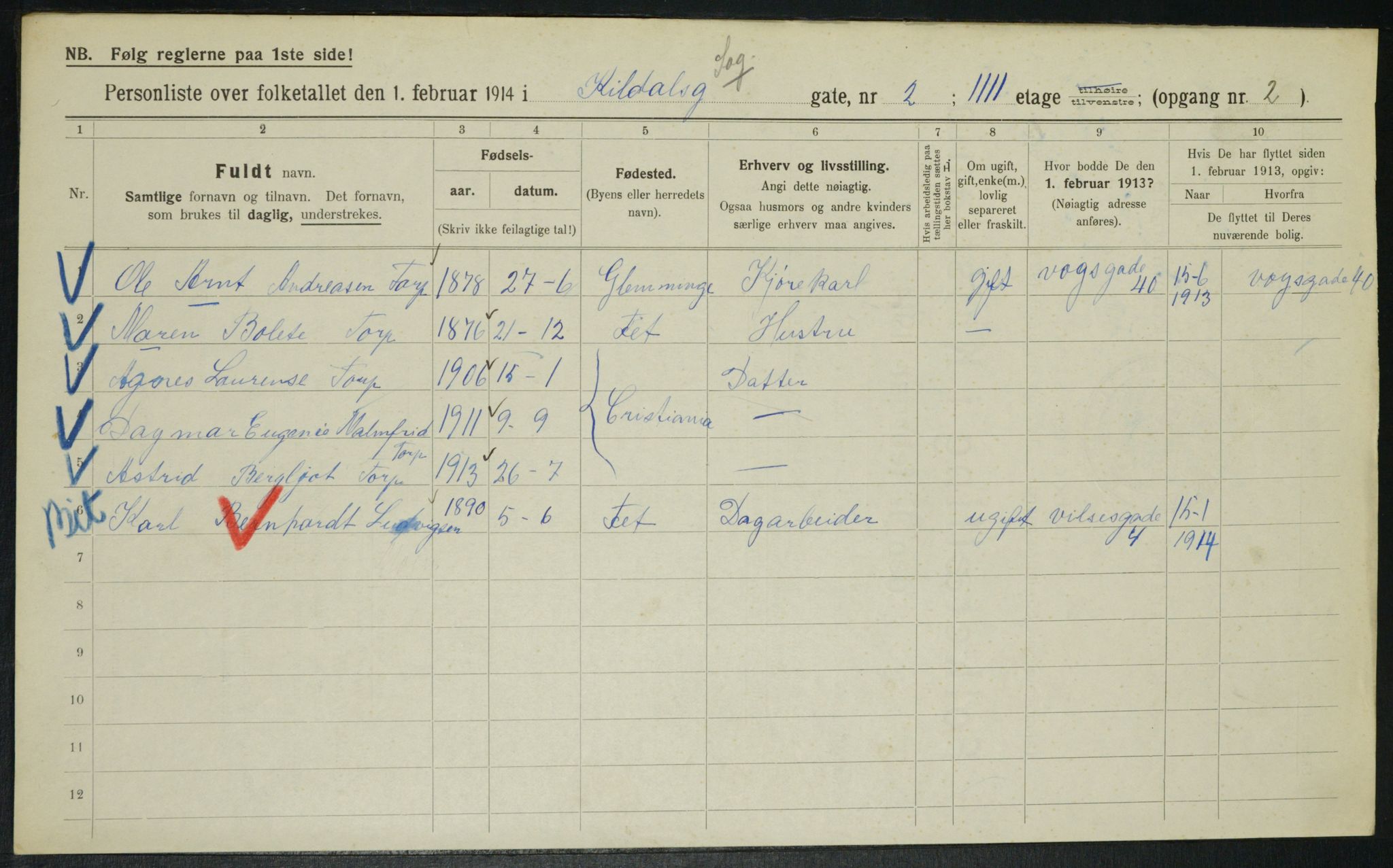 OBA, Municipal Census 1914 for Kristiania, 1914, p. 49488