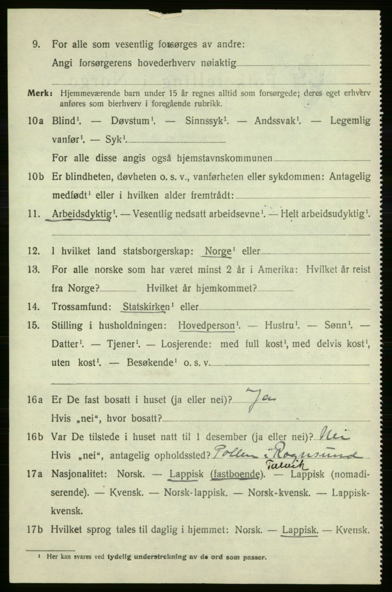 SATØ, 1920 census for Talvik, 1920, p. 3617