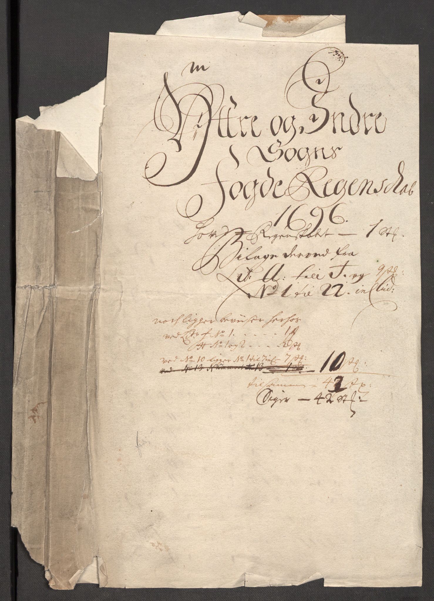 Rentekammeret inntil 1814, Reviderte regnskaper, Fogderegnskap, RA/EA-4092/R52/L3309: Fogderegnskap Sogn, 1696-1697, p. 3