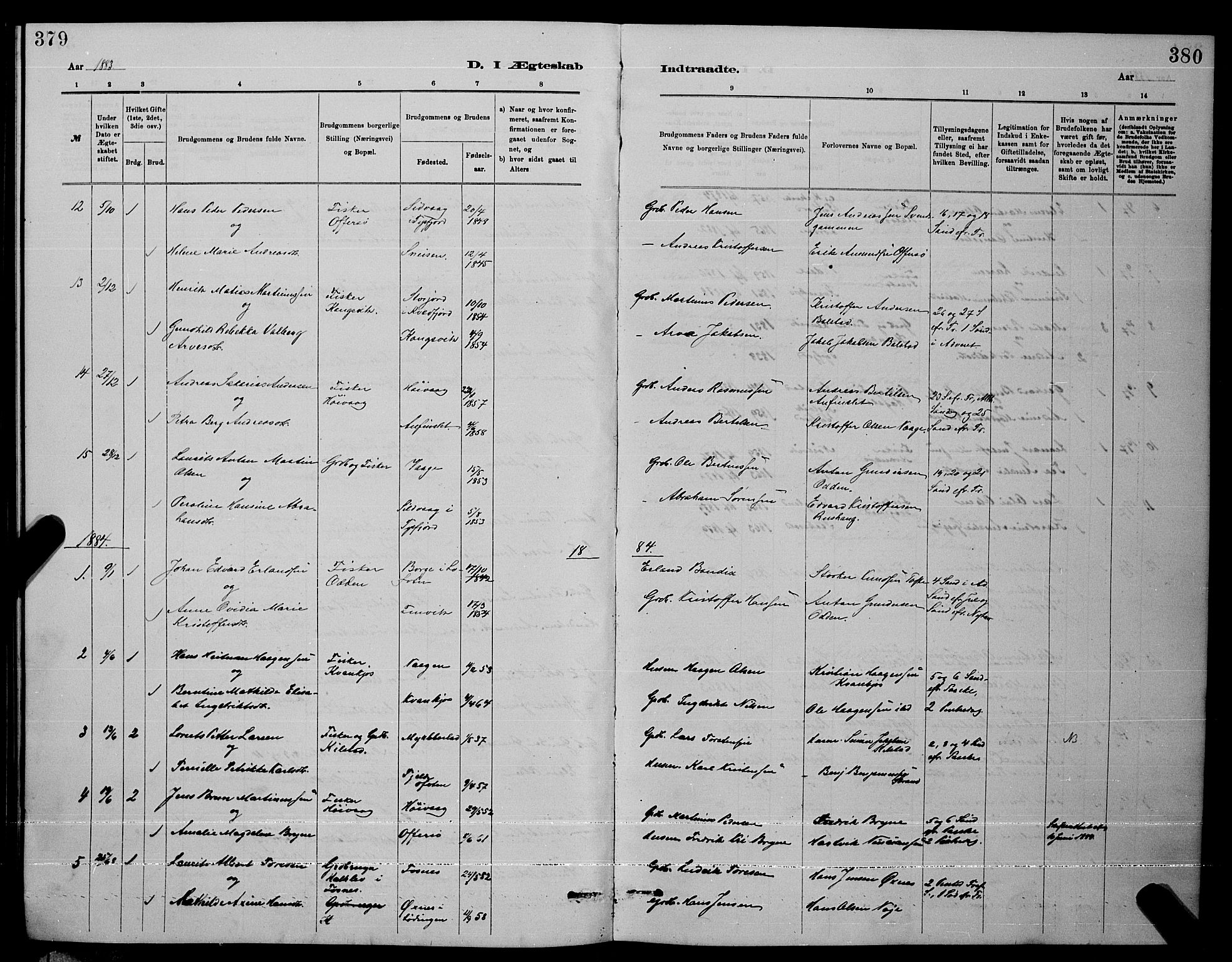 Ministerialprotokoller, klokkerbøker og fødselsregistre - Nordland, AV/SAT-A-1459/872/L1047: Parish register (copy) no. 872C03, 1880-1897, p. 379-380