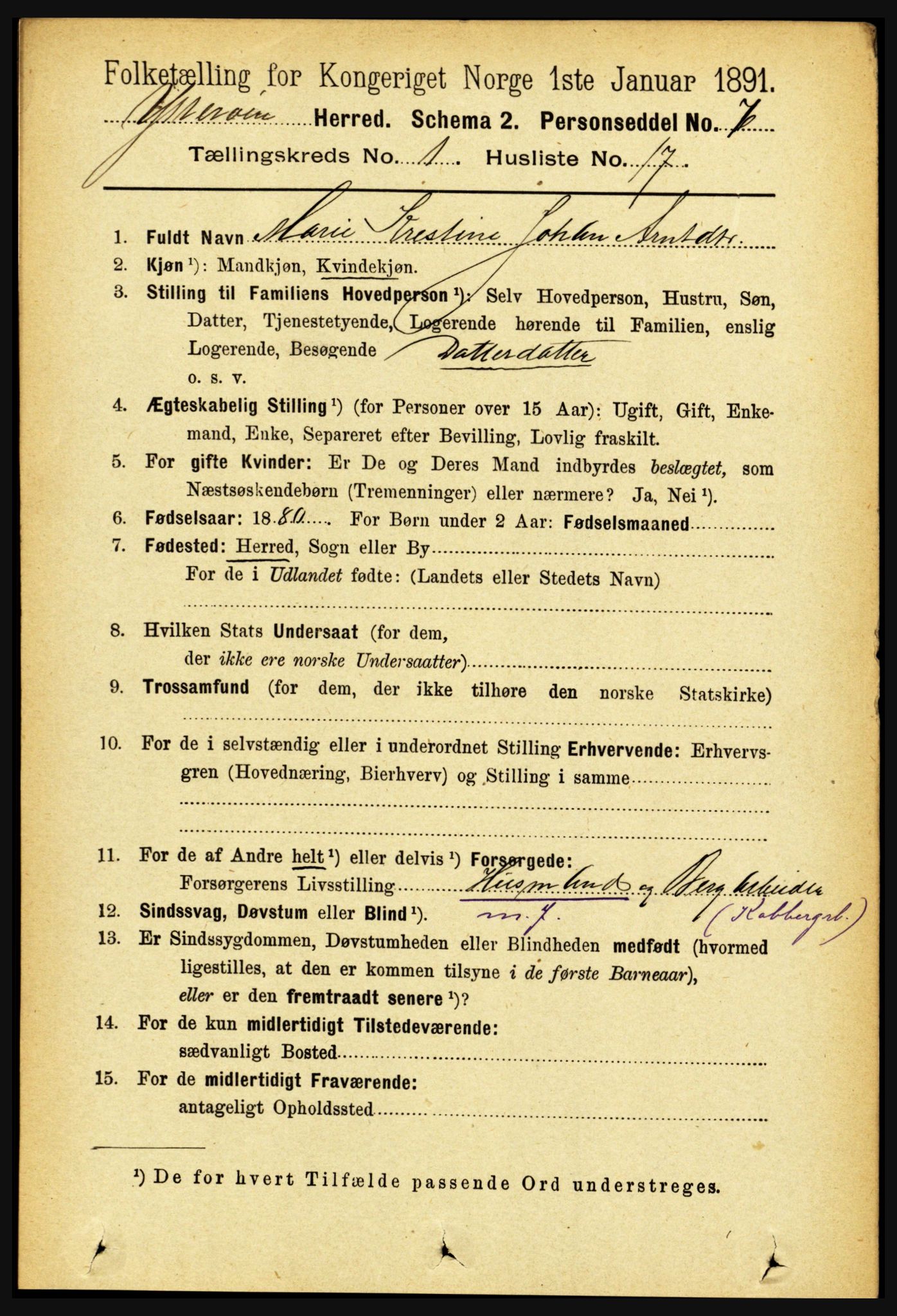 RA, 1891 census for 1722 Ytterøy, 1891, p. 218