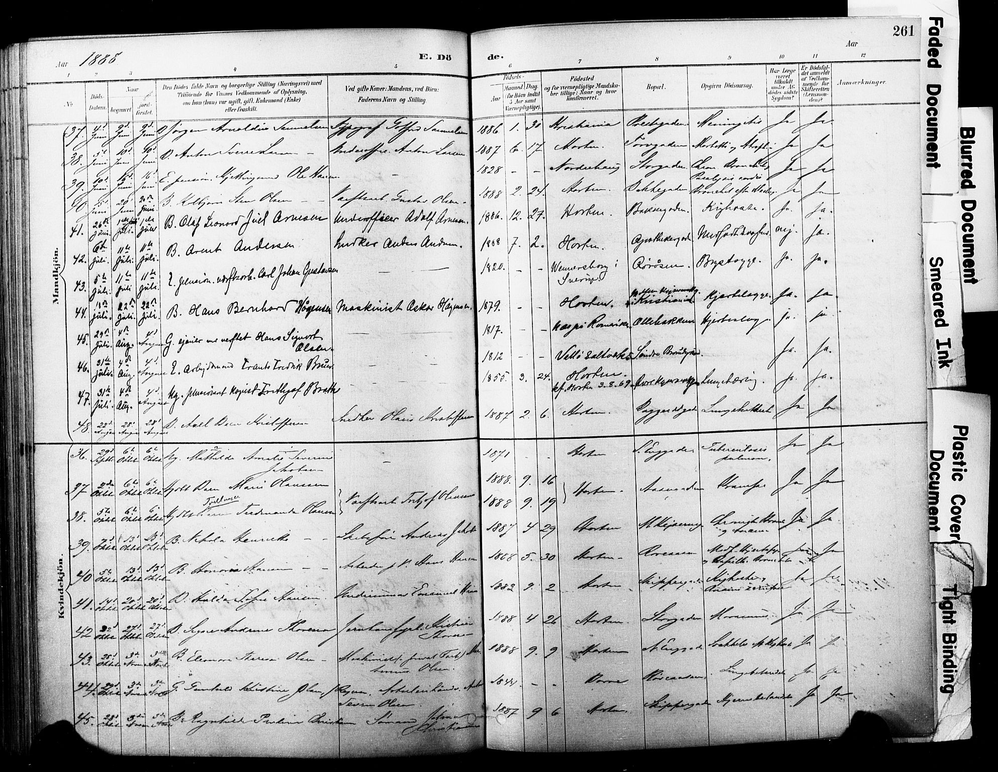 Horten kirkebøker, AV/SAKO-A-348/F/Fa/L0004: Parish register (official) no. 4, 1888-1895, p. 261