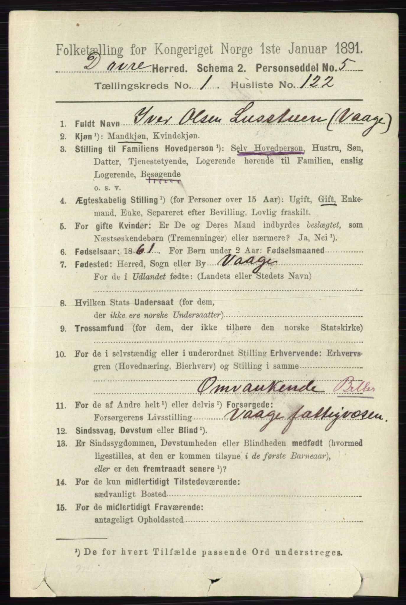 RA, 1891 census for 0511 Dovre, 1891, p. 788