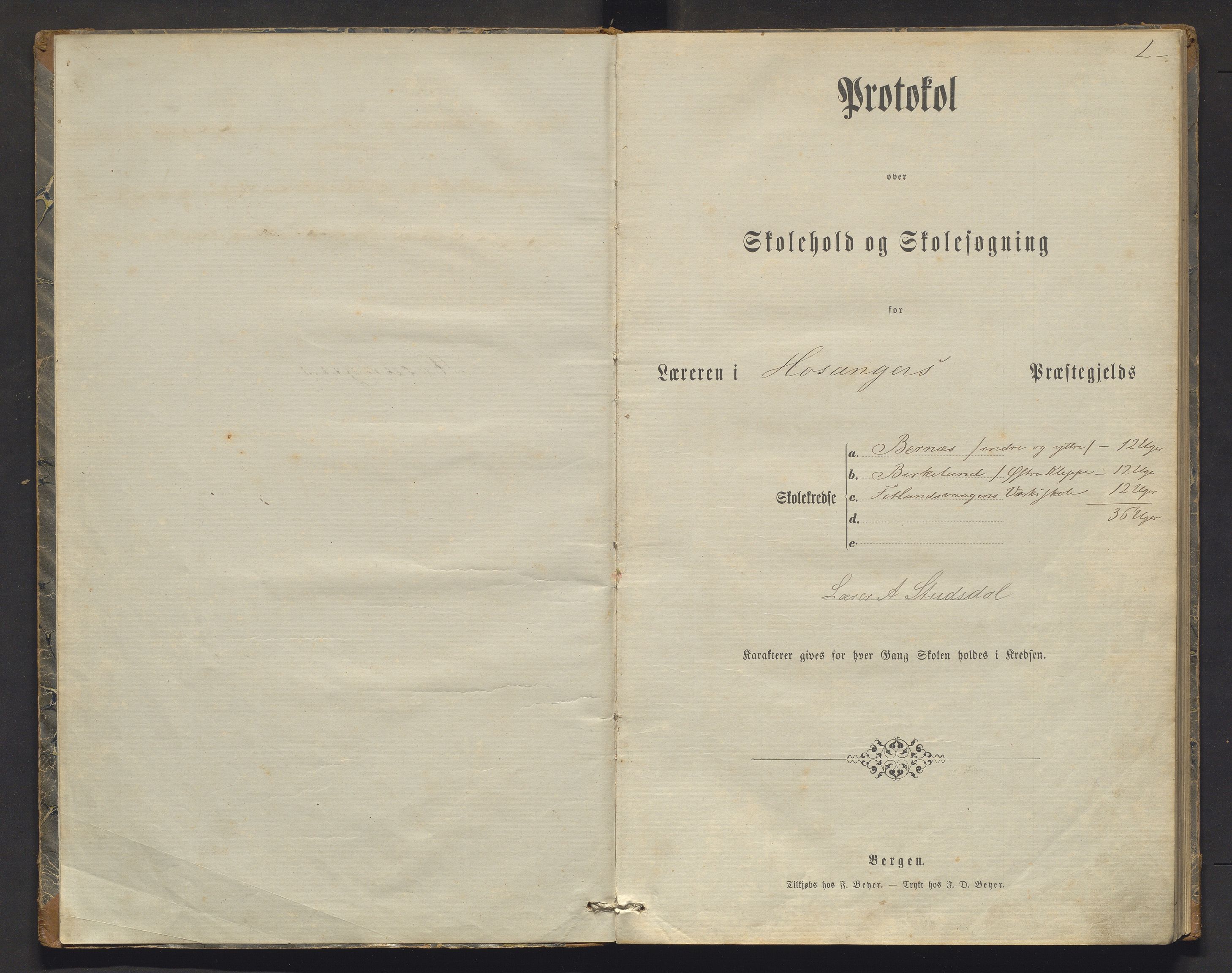 Hosanger kommune. Barneskulane, IKAH/1253a-231/F/Fa/L0018: Skuleprotokoll for Bernes, Birkeland krinsar og Fotland verkskule, 1881-1896