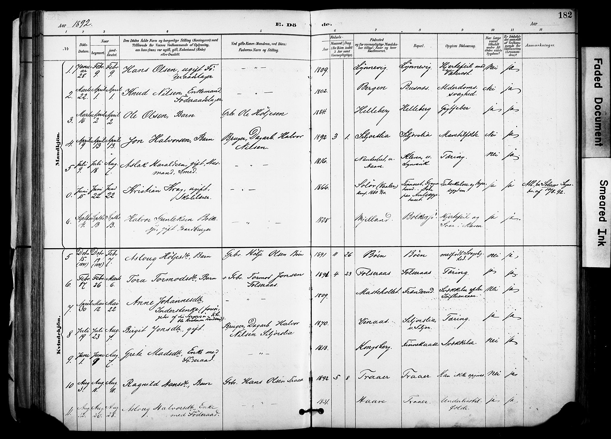 Gransherad kirkebøker, SAKO/A-267/F/Fa/L0005: Parish register (official) no. I 5, 1887-1916, p. 182
