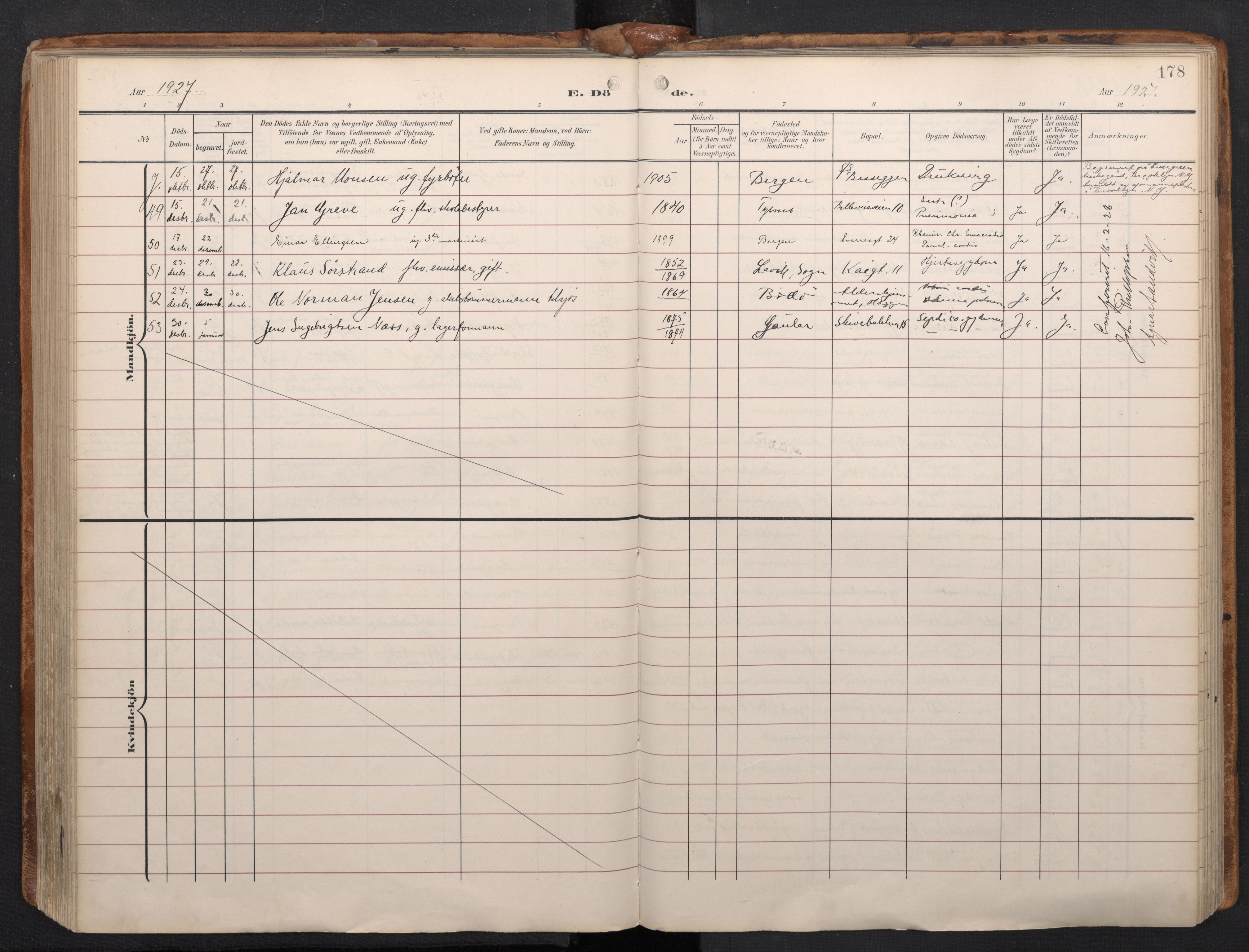 Domkirken sokneprestembete, AV/SAB-A-74801/H/Haa/L0044: Parish register (official) no. E 6, 1904-1946, p. 177b-178a