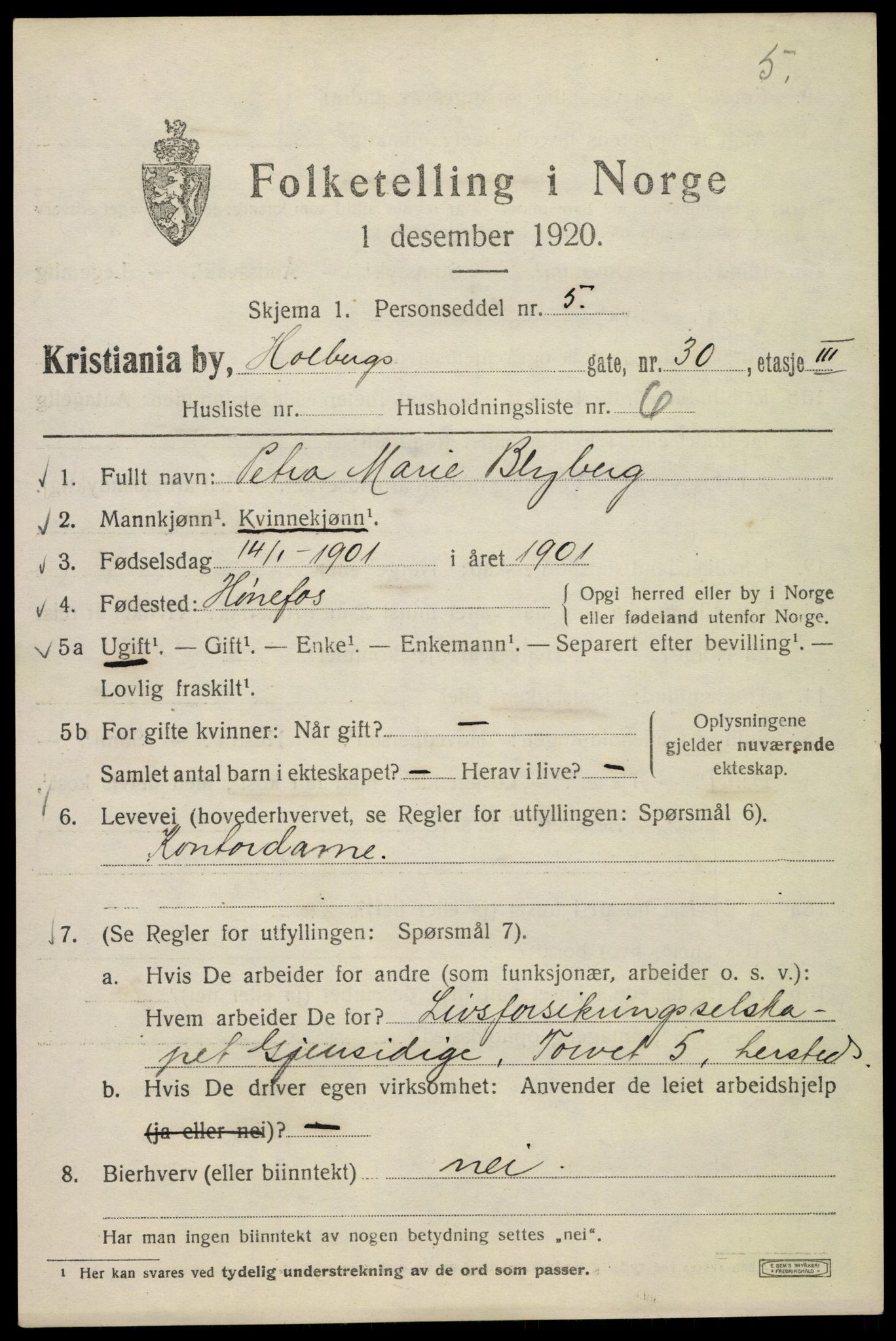 SAO, 1920 census for Kristiania, 1920, p. 295521