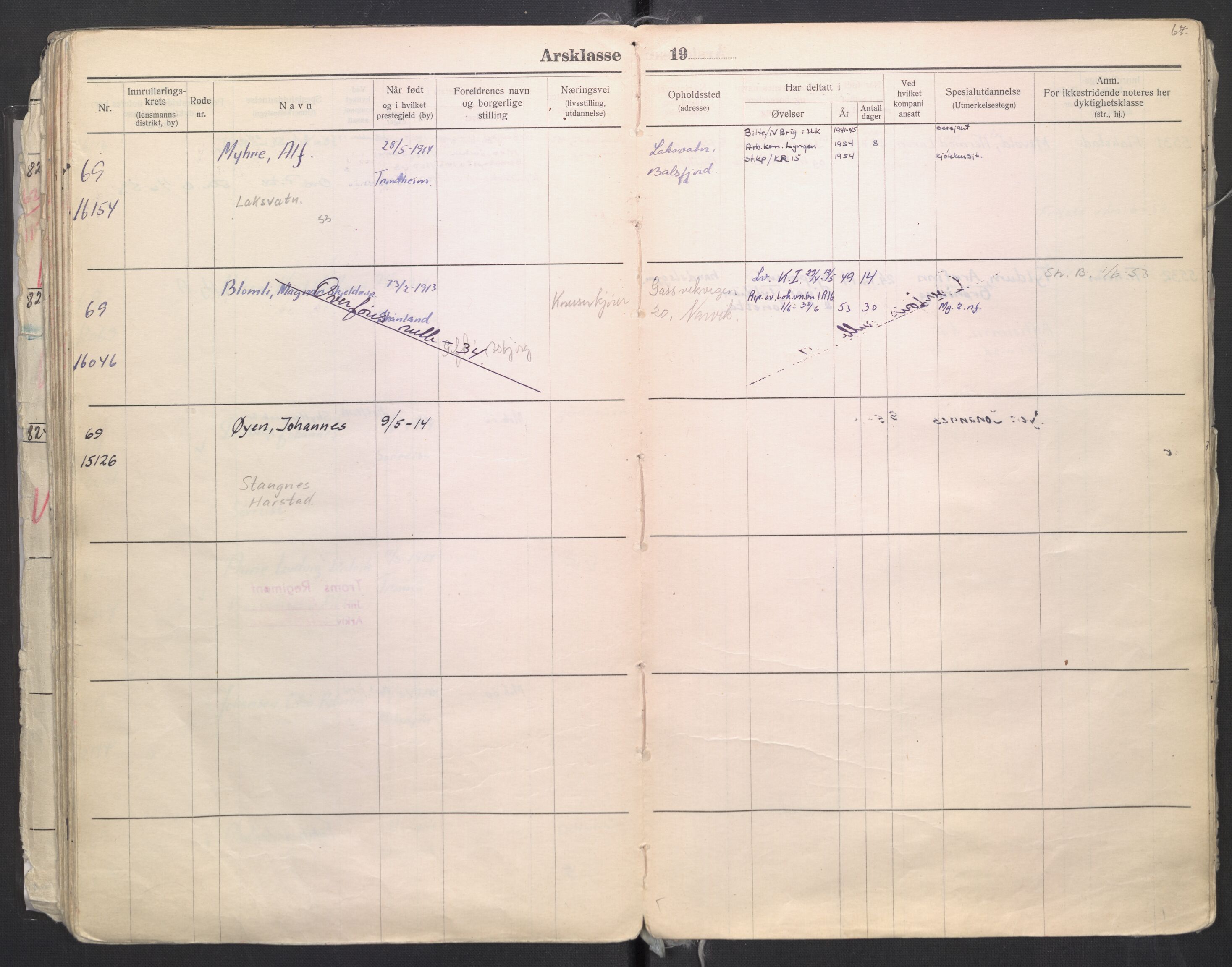 Forsvaret, Troms infanteriregiment nr. 16, AV/RA-RAFA-3146/P/Pa/L0006/0008: Ruller / Rulle for regimentets menige mannskaper, årsklasse 1935, 1935, p. 67