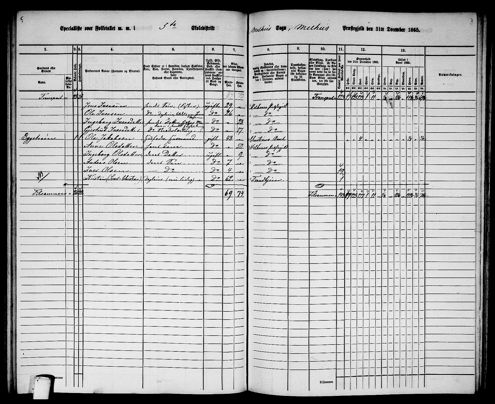 RA, 1865 census for Melhus, 1865, p. 107