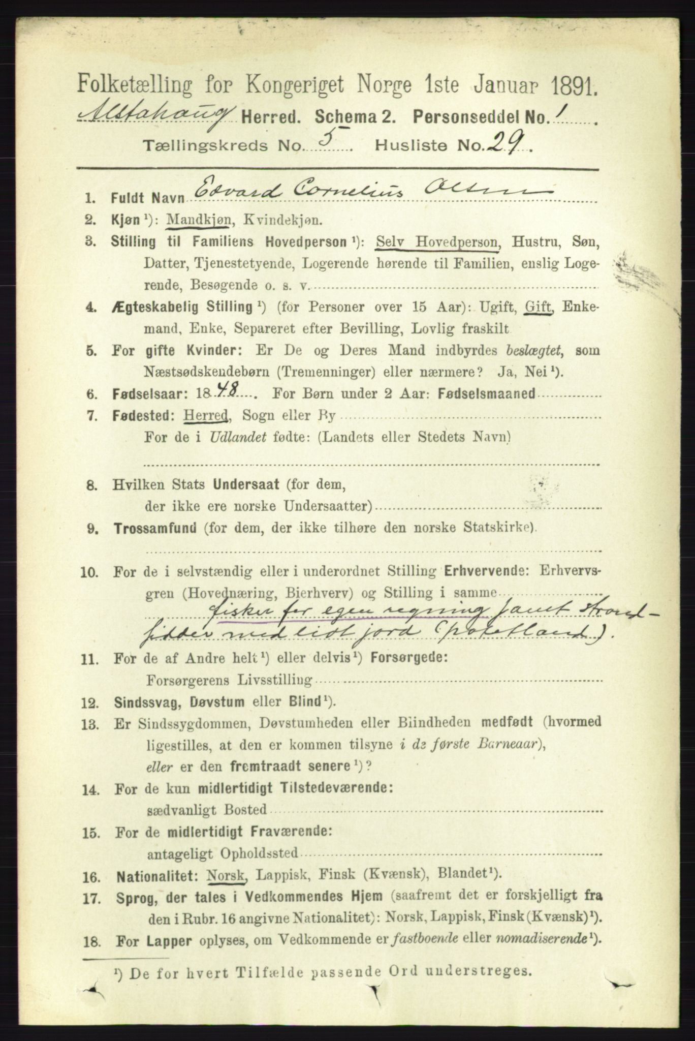 RA, 1891 census for 1820 Alstahaug, 1891, p. 1954