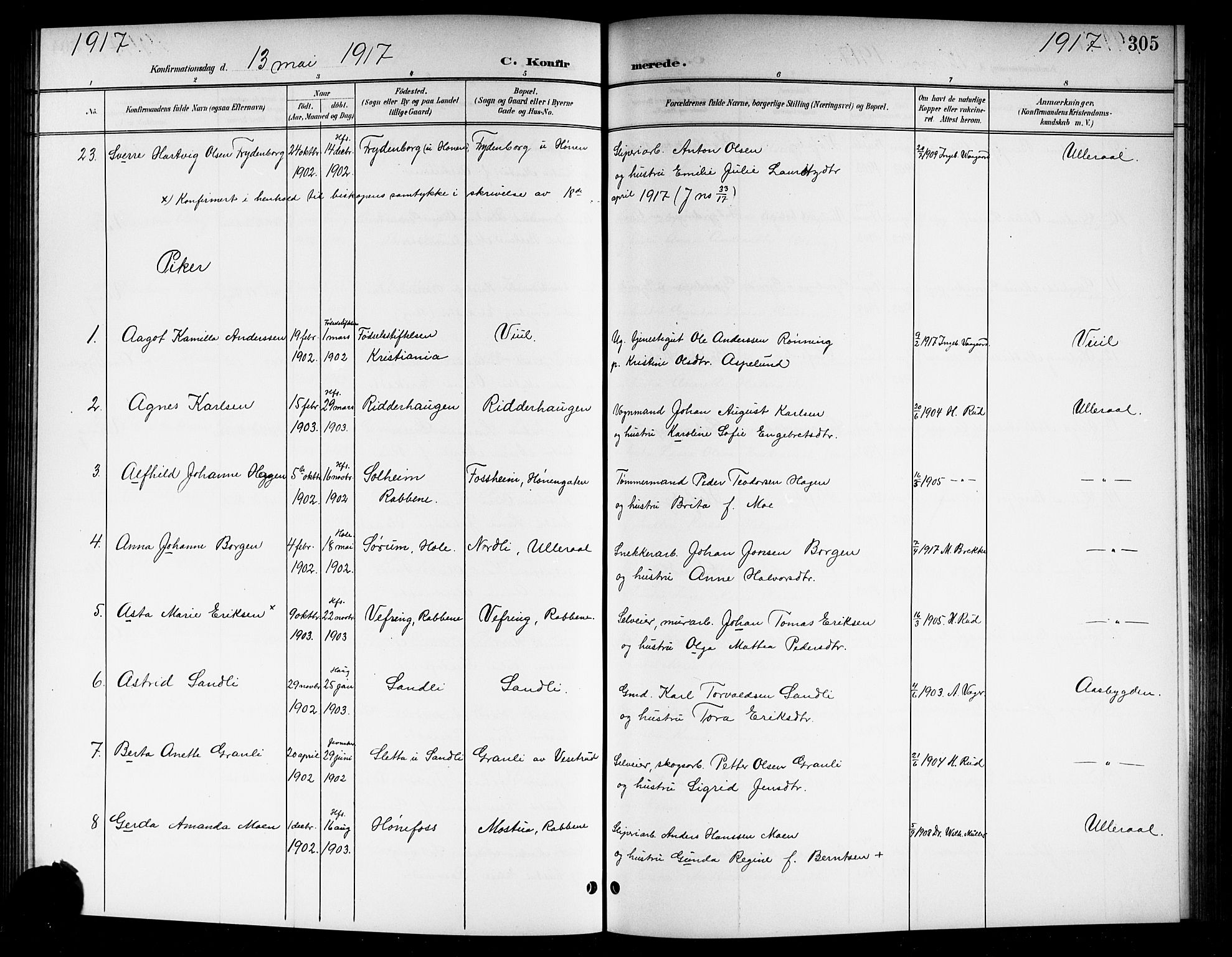 Norderhov kirkebøker, AV/SAKO-A-237/G/Gb/L0002: Parish register (copy) no. II 2, 1891-1921, p. 305