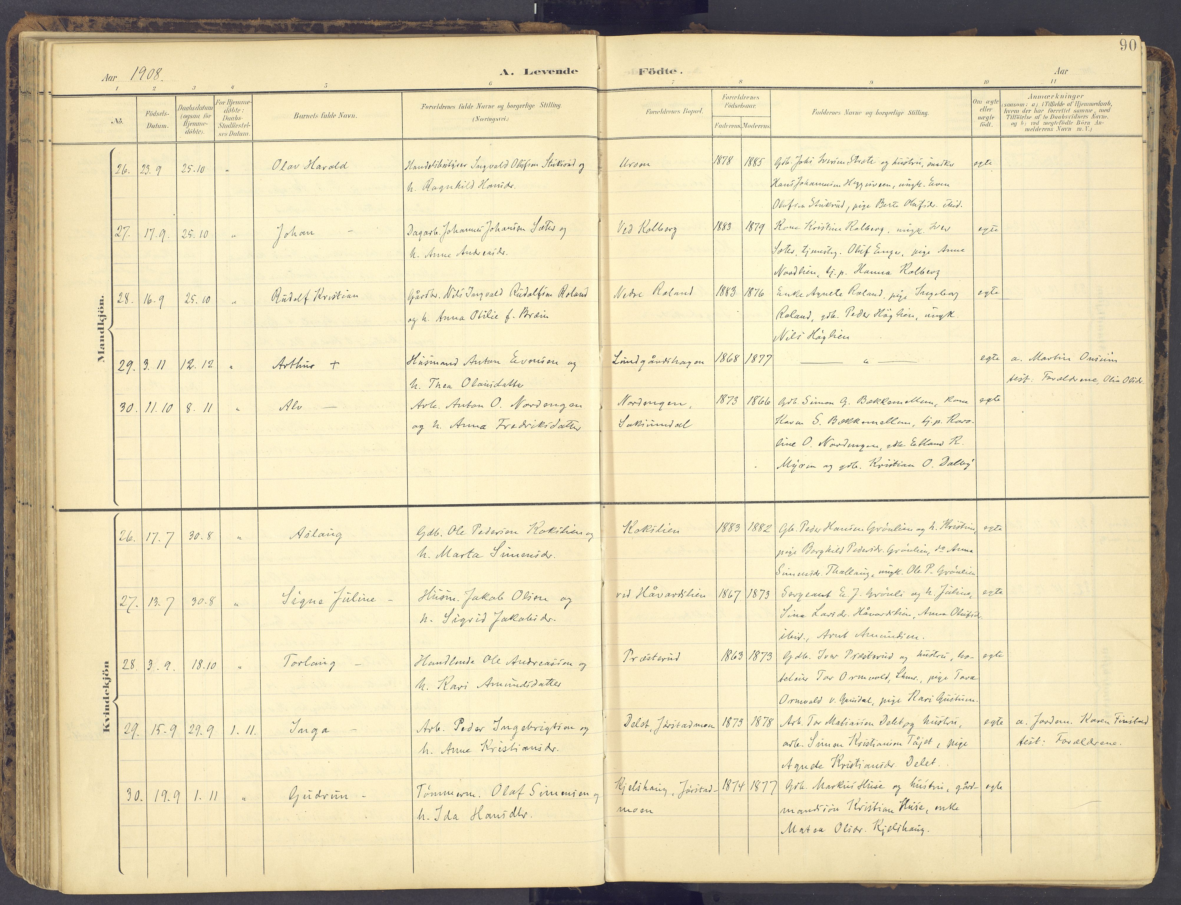 Fåberg prestekontor, AV/SAH-PREST-086/H/Ha/Haa/L0012: Parish register (official) no. 12, 1899-1915, p. 90