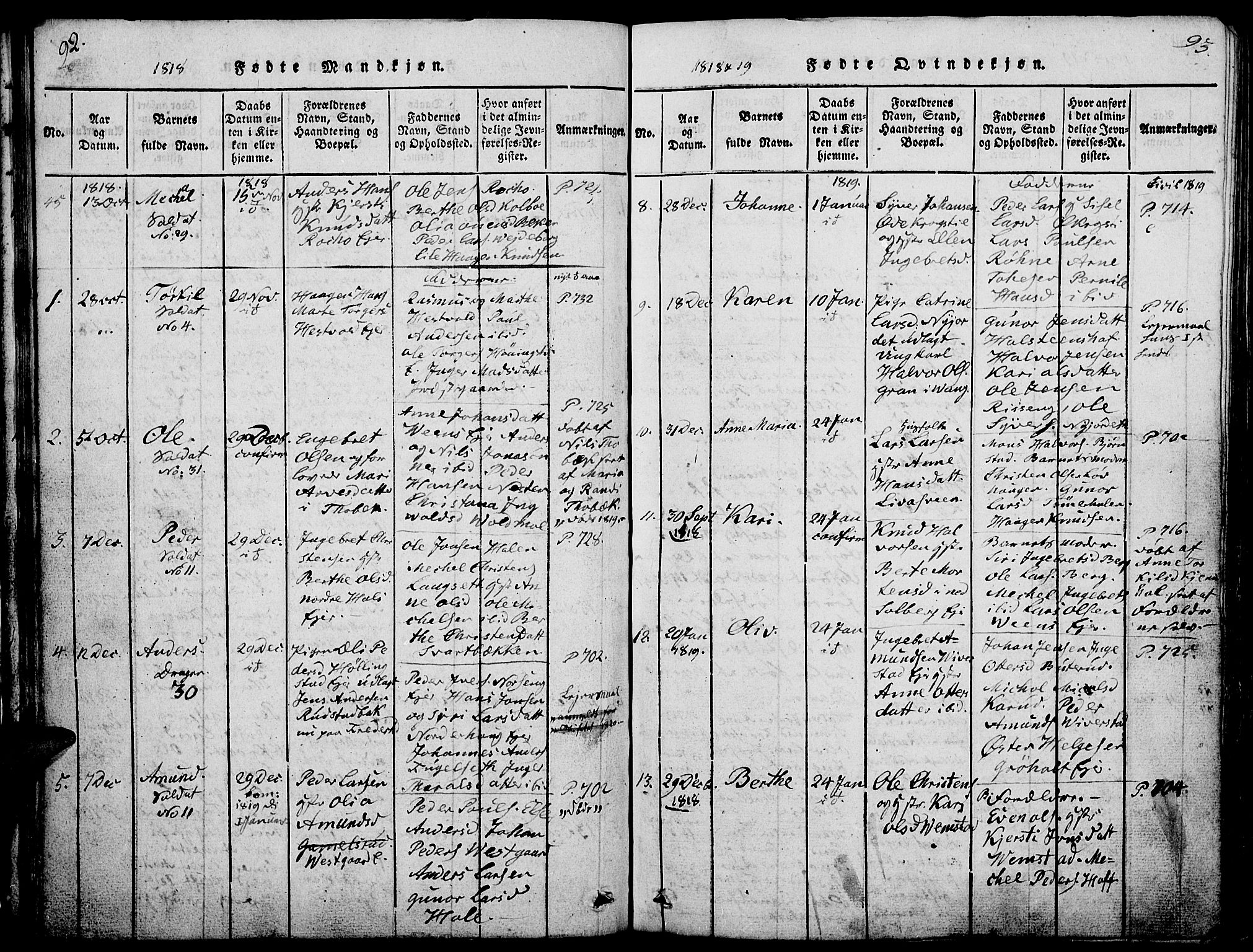 Løten prestekontor, AV/SAH-PREST-022/L/La/L0001: Parish register (copy) no. 1, 1812-1832, p. 92-93