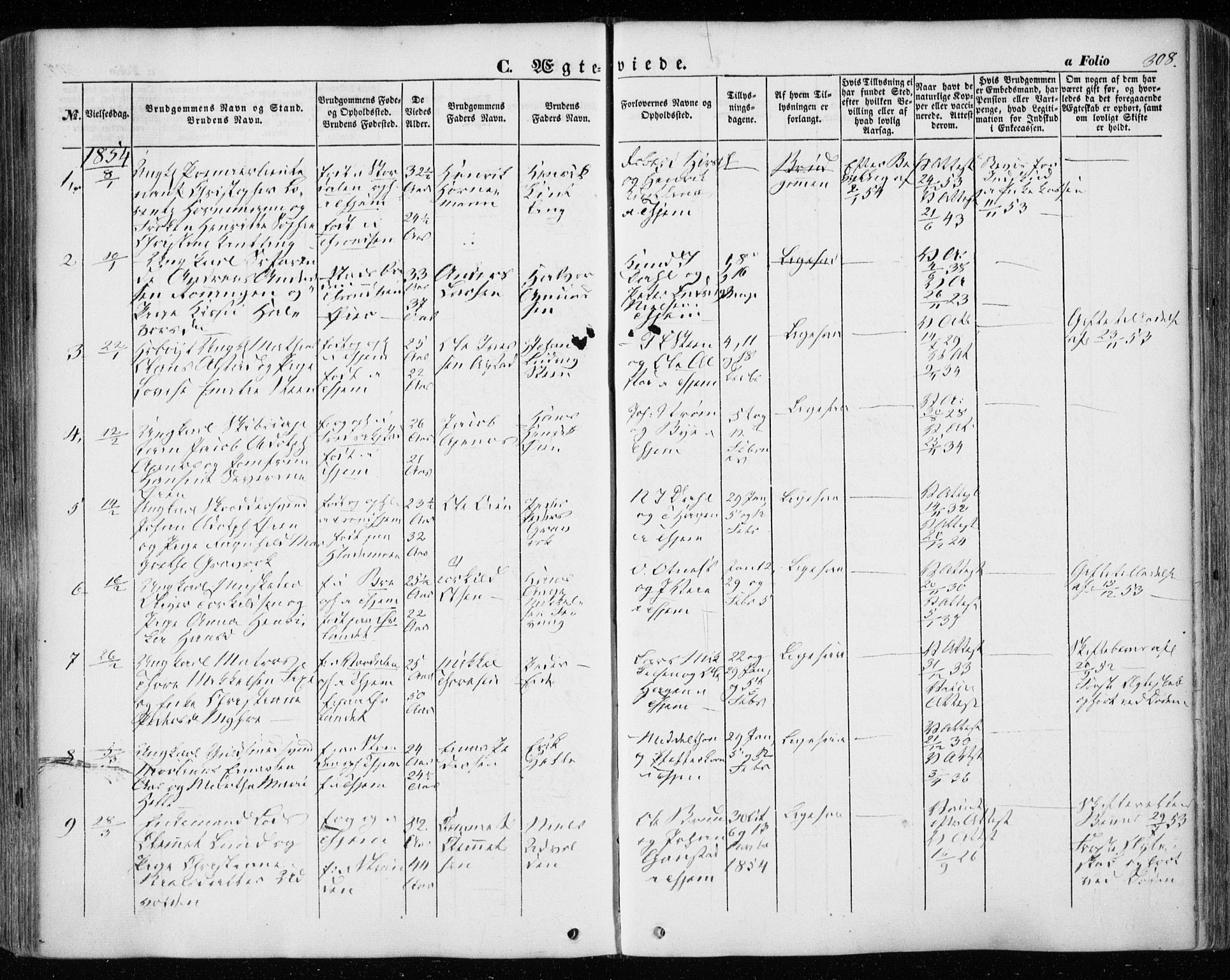 Ministerialprotokoller, klokkerbøker og fødselsregistre - Sør-Trøndelag, SAT/A-1456/601/L0051: Parish register (official) no. 601A19, 1848-1857, p. 308