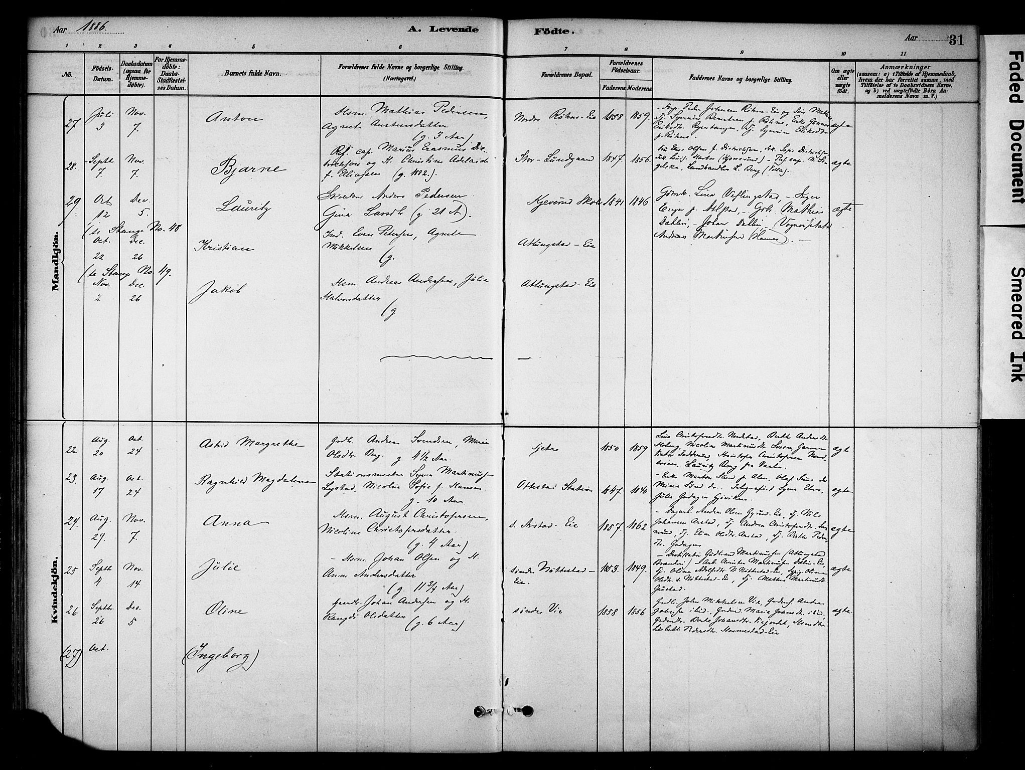 Stange prestekontor, AV/SAH-PREST-002/K/L0019: Parish register (official) no. 19, 1880-1891, p. 31