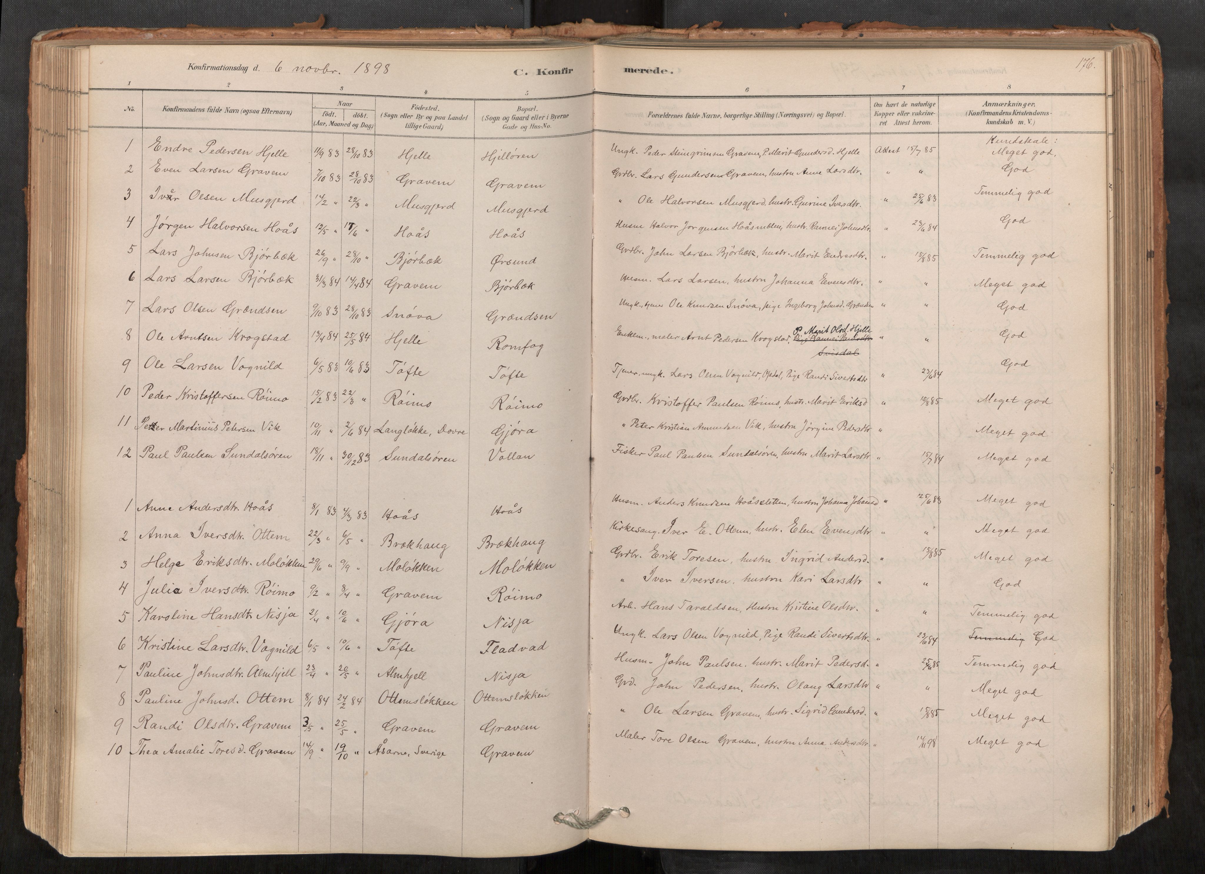 Sunndal sokneprestkontor, AV/SAT-A-1085/1/I/I1/I1a/L0001: Parish register (official) no. 1, 1877-1914, p. 176