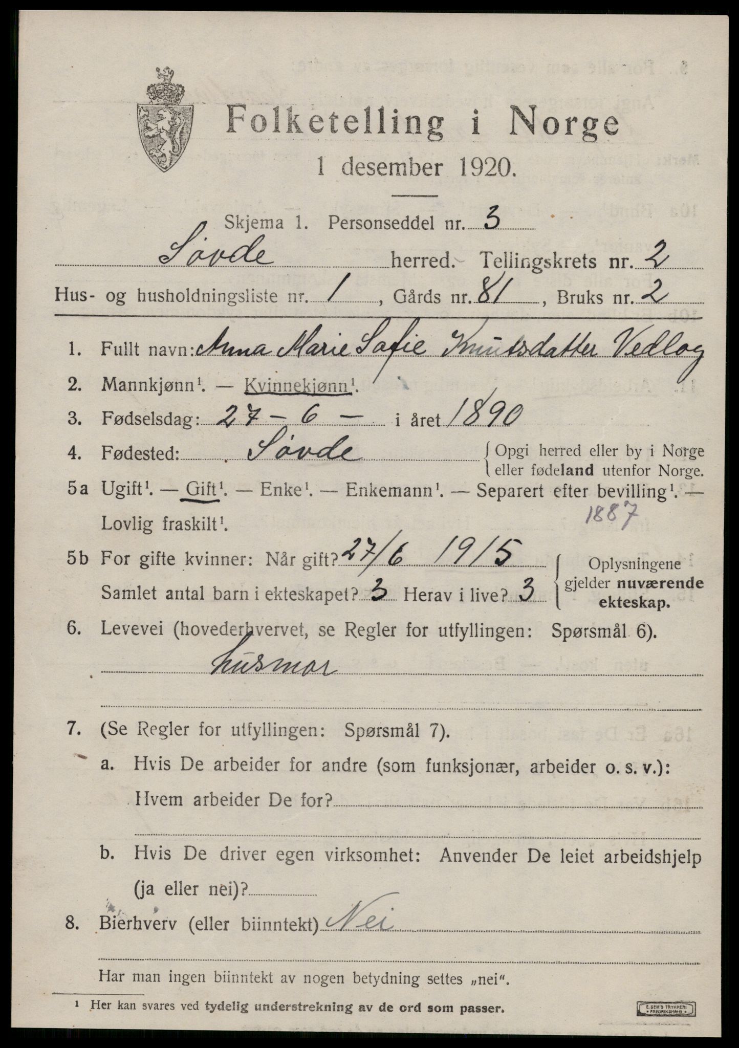 SAT, 1920 census for Syvde, 1920, p. 618