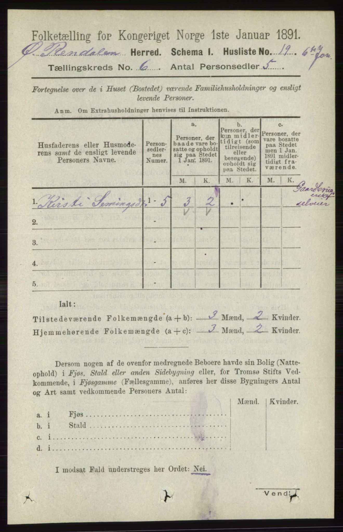 RA, 1891 census for 0433 Øvre Rendal, 1891, p. 1591