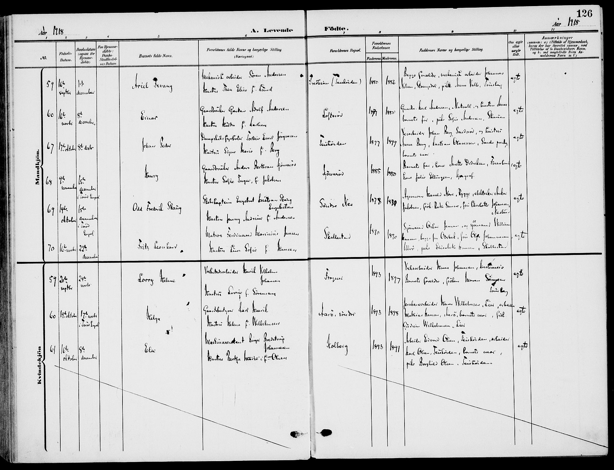 Nøtterøy kirkebøker, AV/SAKO-A-354/F/Fa/L0010: Parish register (official) no. I 10, 1908-1919, p. 126