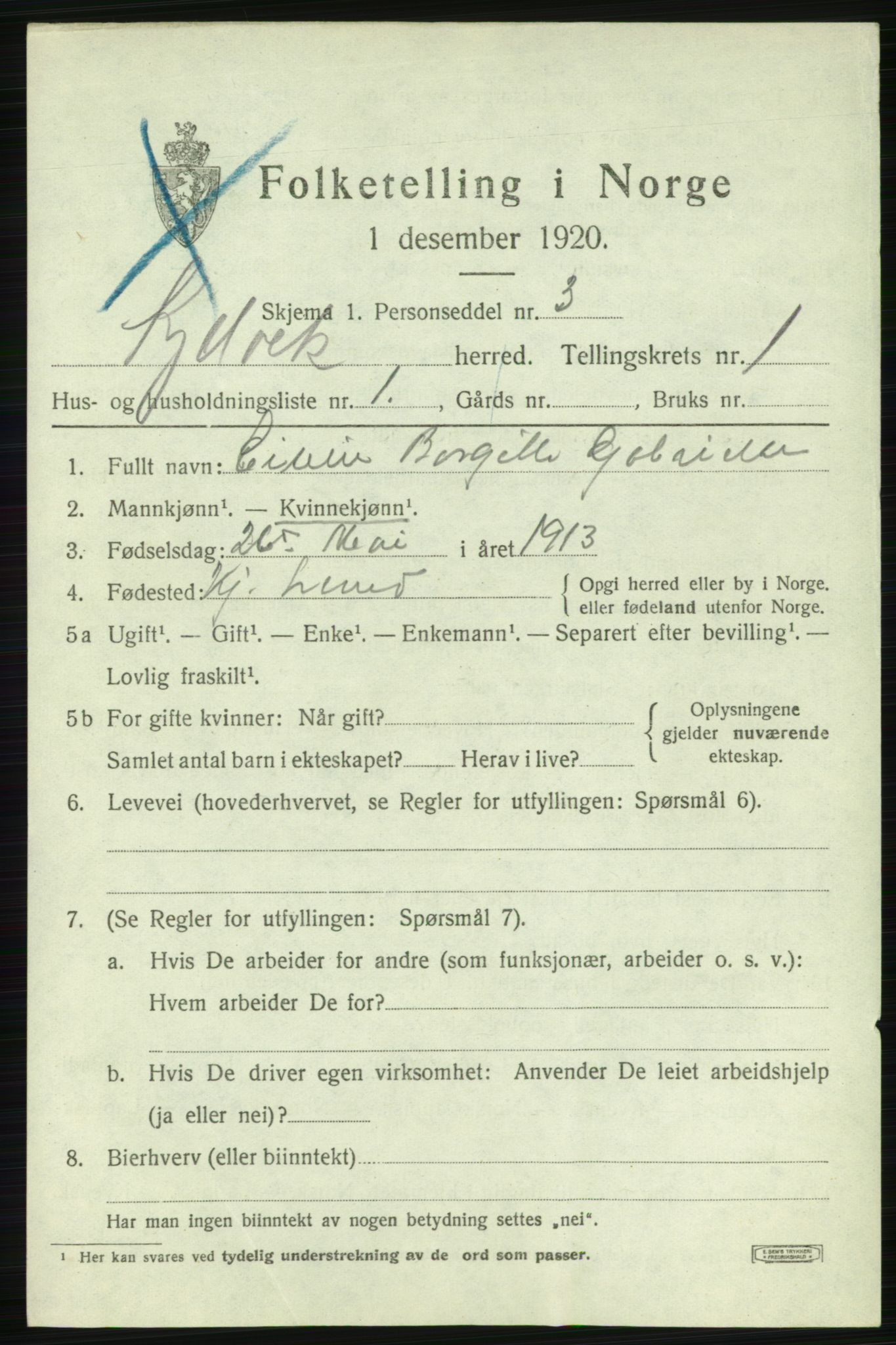 SATØ, 1920 census for Kjelvik, 1920, p. 1149