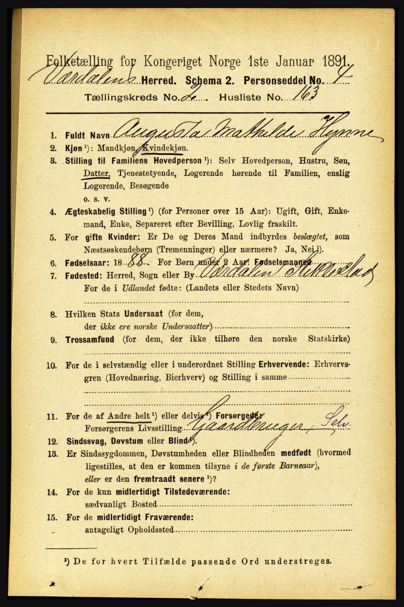 RA, 1891 census for 1721 Verdal, 1891, p. 1636