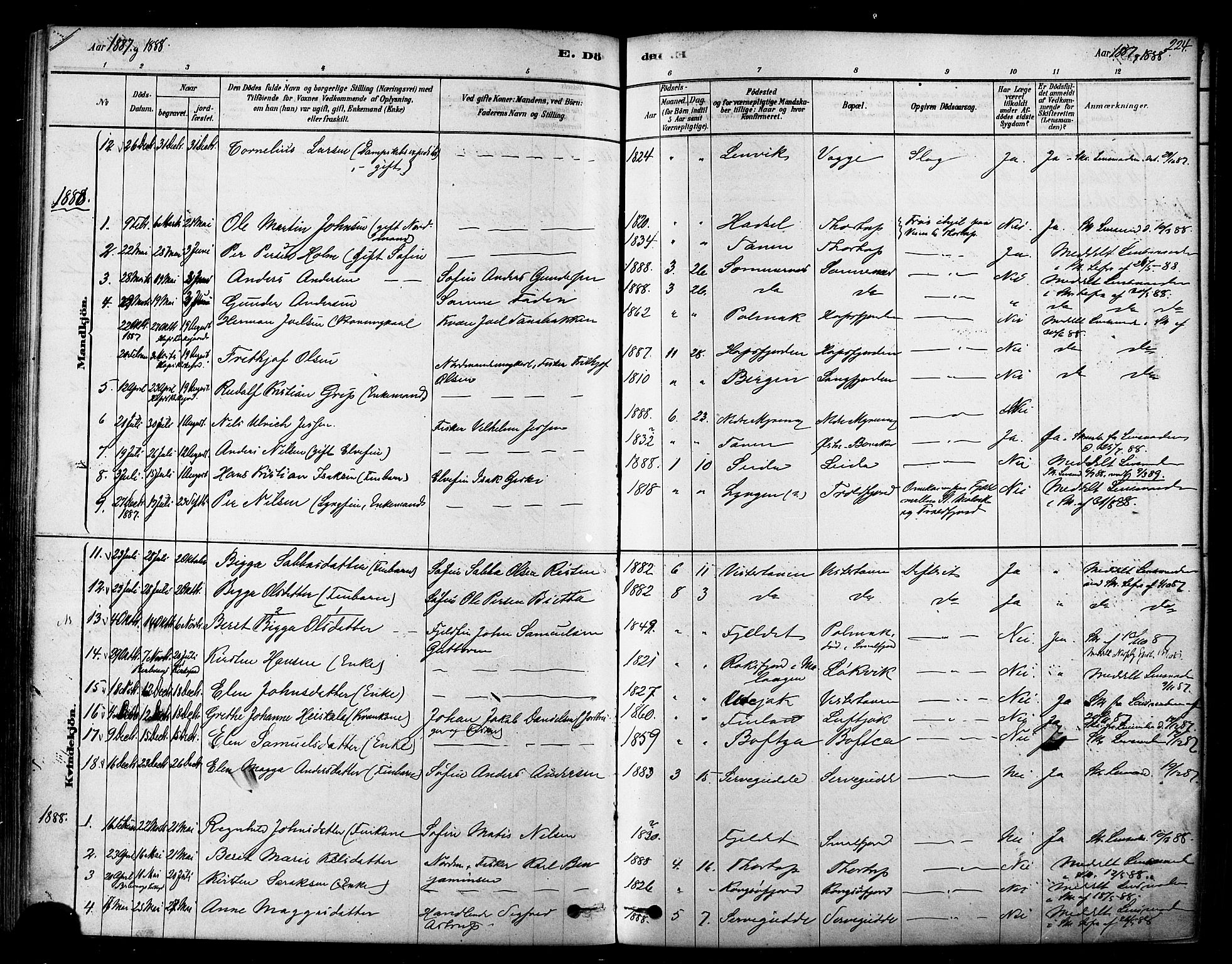 Tana sokneprestkontor, SATØ/S-1334/H/Ha/L0004kirke: Parish register (official) no. 4, 1878-1891, p. 224