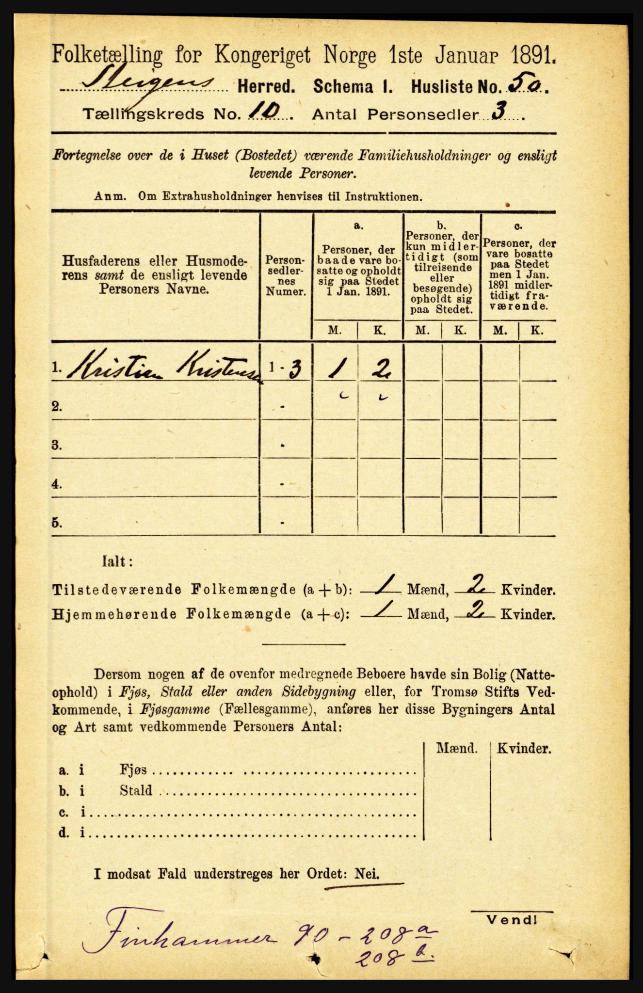 RA, 1891 census for 1848 Steigen, 1891, p. 3447