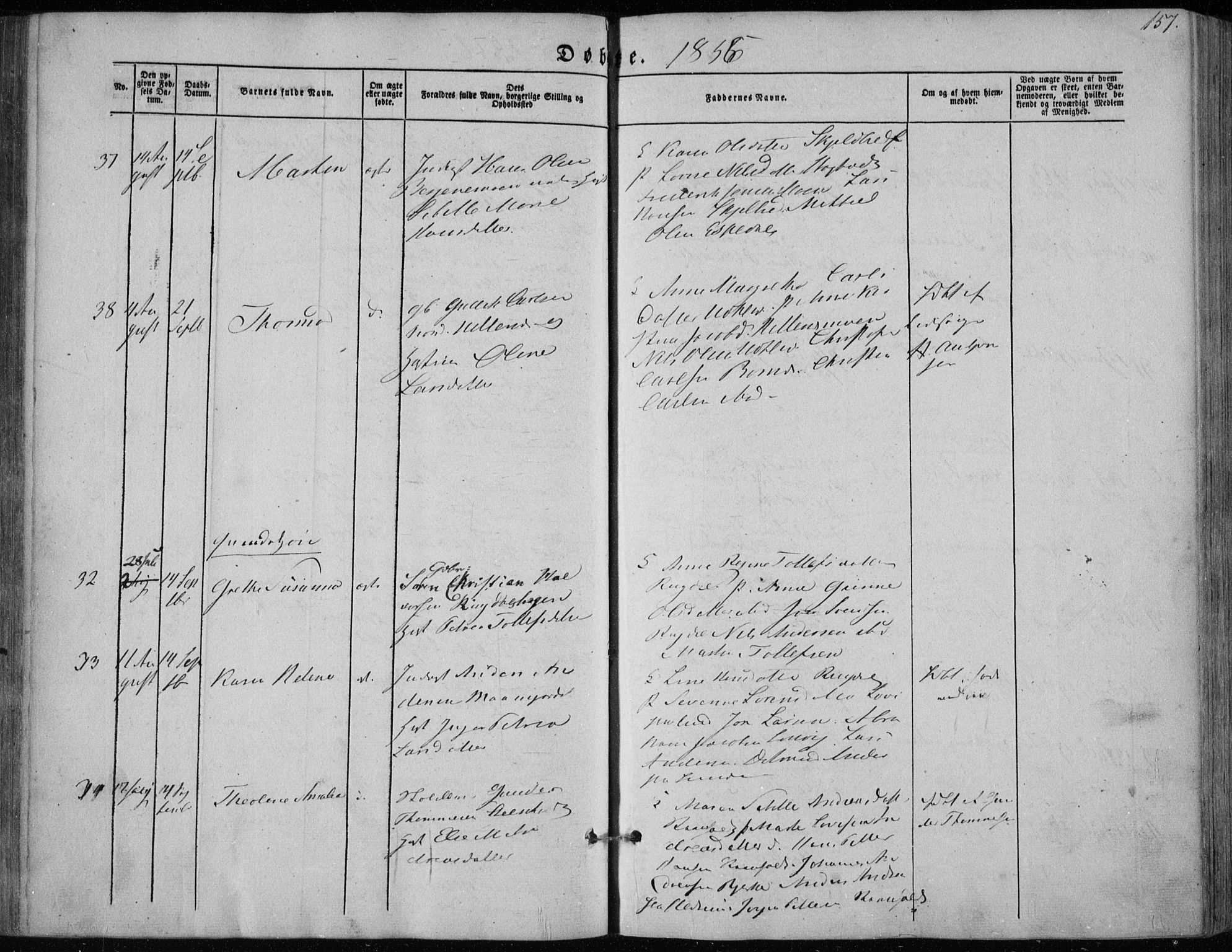 Hedrum kirkebøker, AV/SAKO-A-344/F/Fa/L0006: Parish register (official) no. I 6, 1849-1857, p. 157