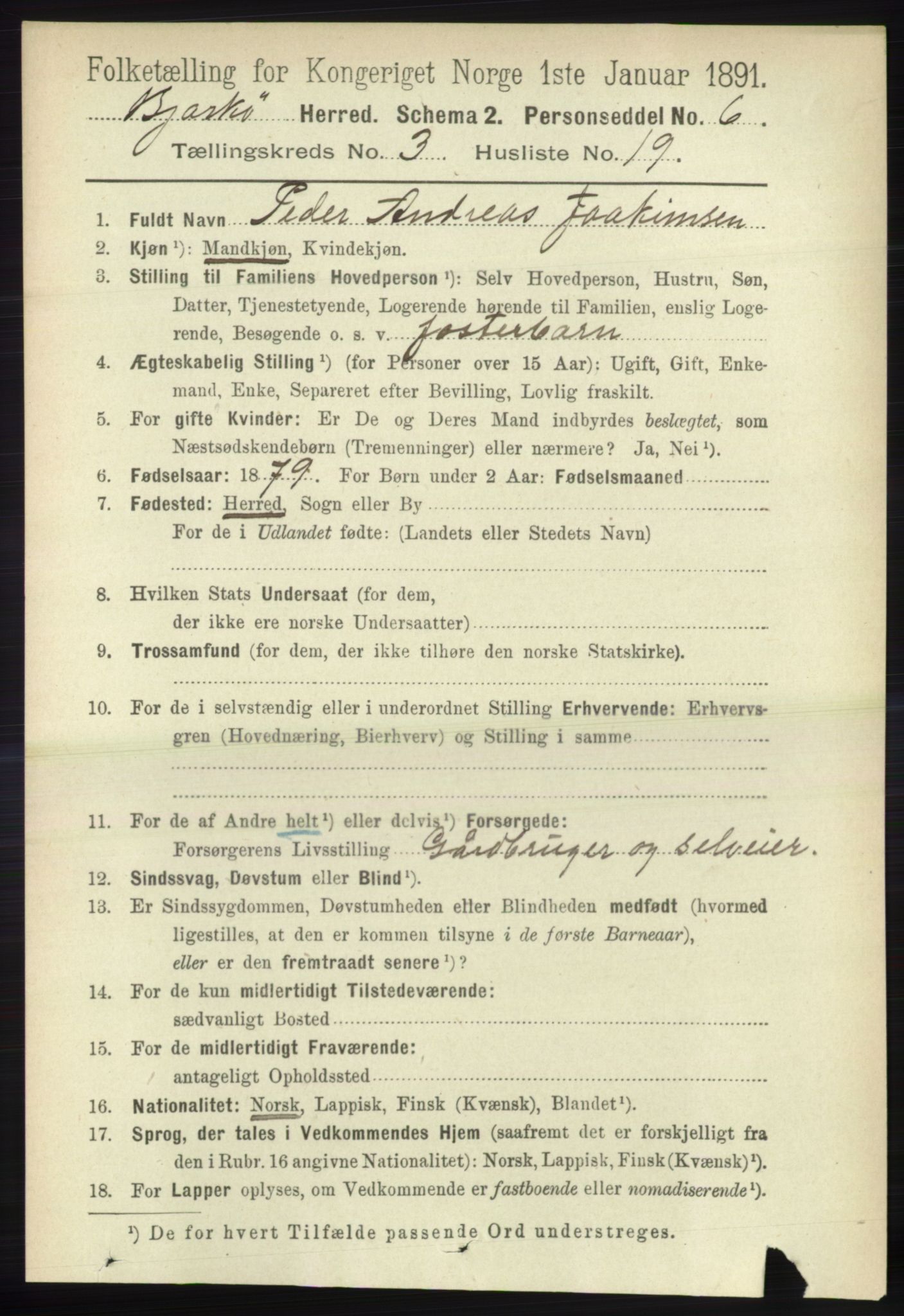 RA, 1891 census for 1915 Bjarkøy, 1891, p. 1655