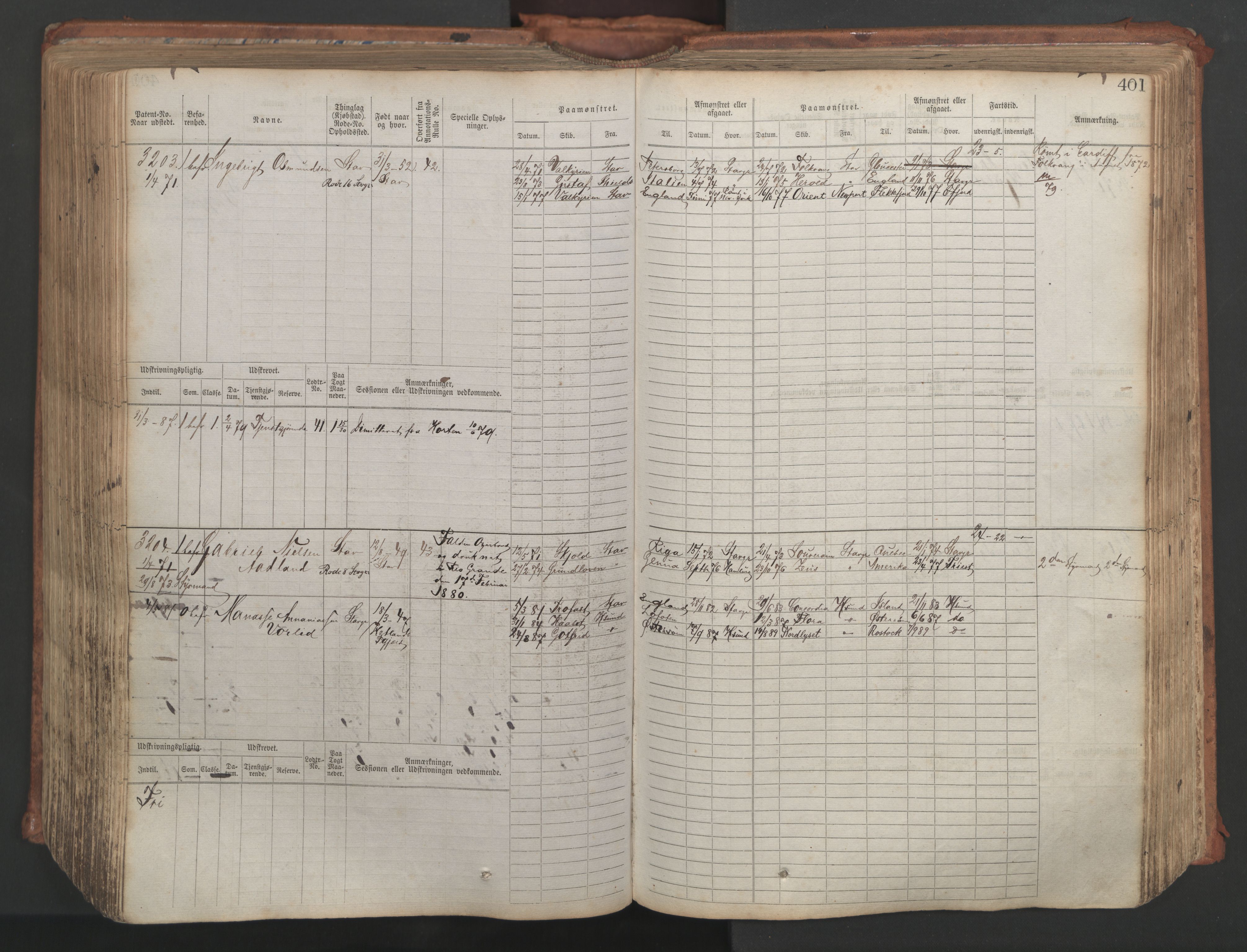 Stavanger sjømannskontor, SAST/A-102006/F/Fb/Fbb/L0007: Sjøfartshovedrulle, patentnr. 2403-3604, 1869-1880, p. 448