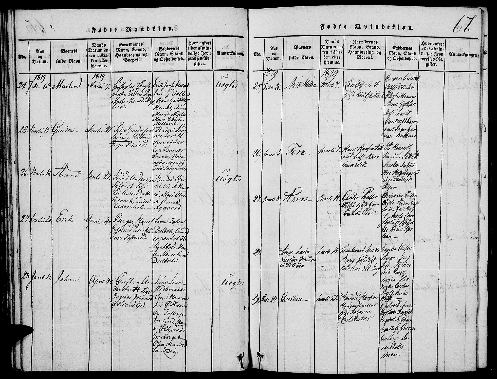 Strøm-Odalen prestekontor, AV/SAH-PREST-028/H/Ha/Hab/L0001: Parish register (copy) no. 1, 1813-1825, p. 67