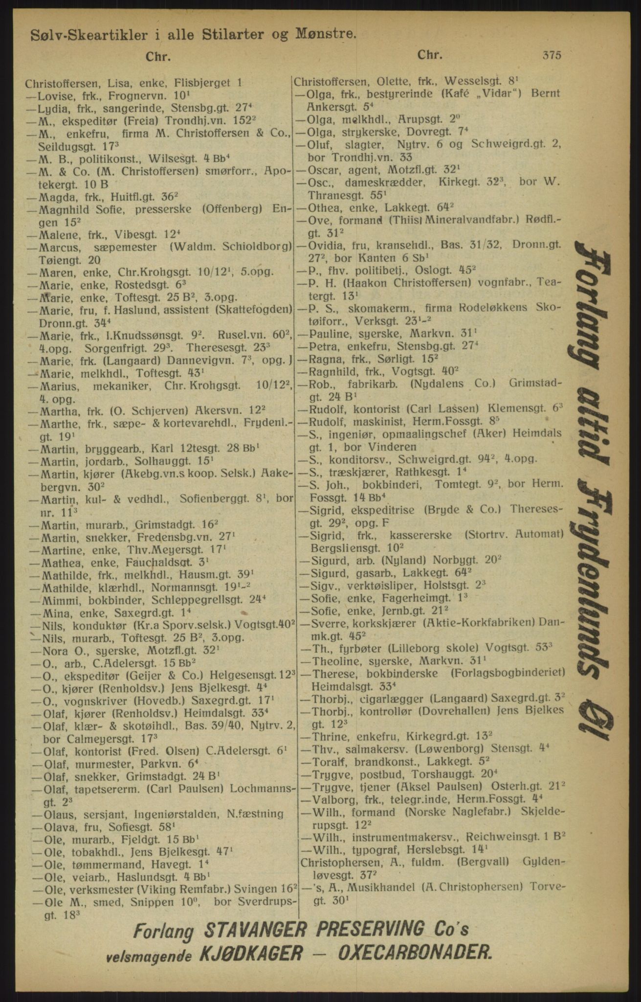 Kristiania/Oslo adressebok, PUBL/-, 1915, p. 375