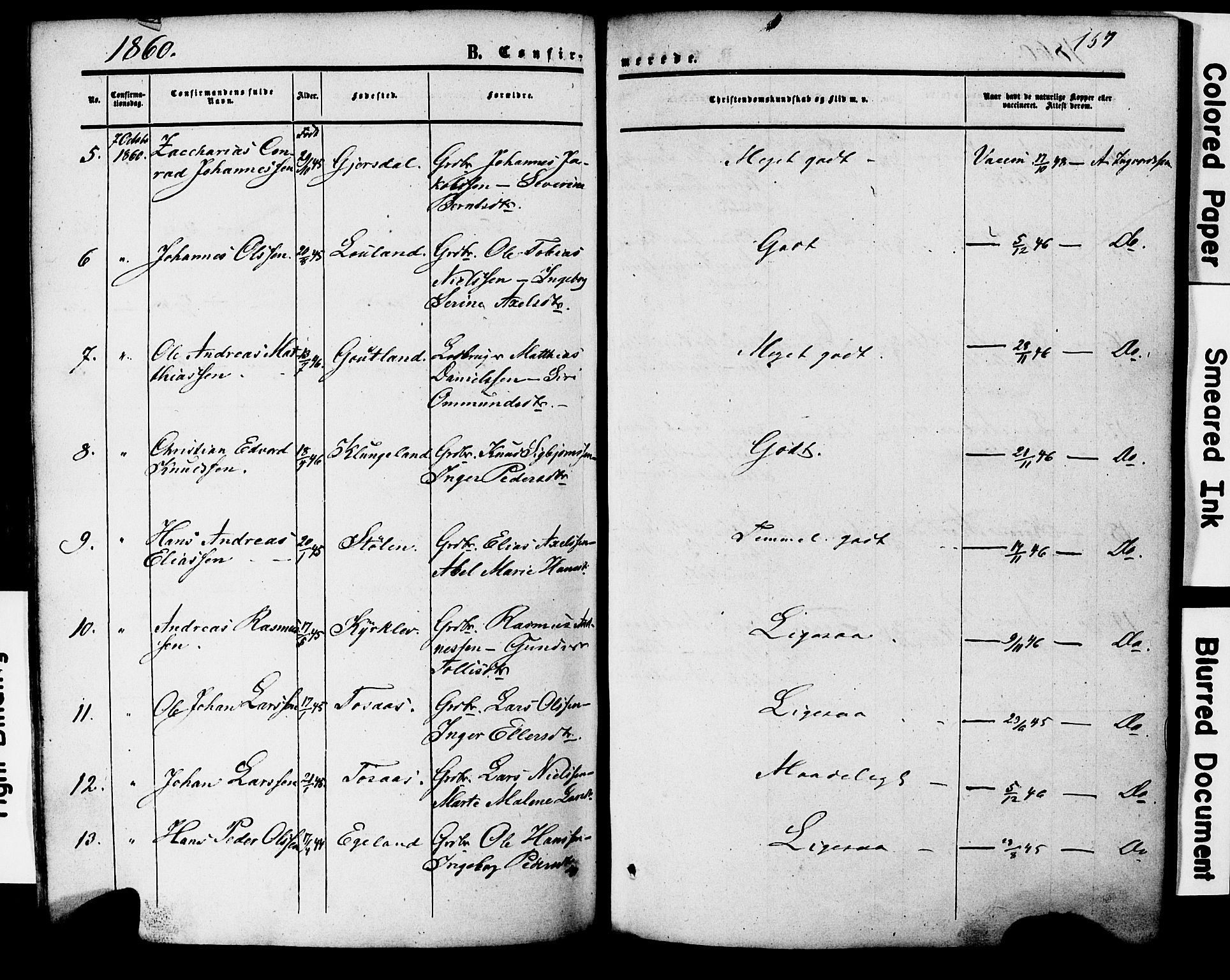 Herad sokneprestkontor, AV/SAK-1111-0018/F/Fa/Faa/L0005: Parish register (official) no. A 5, 1853-1886, p. 157