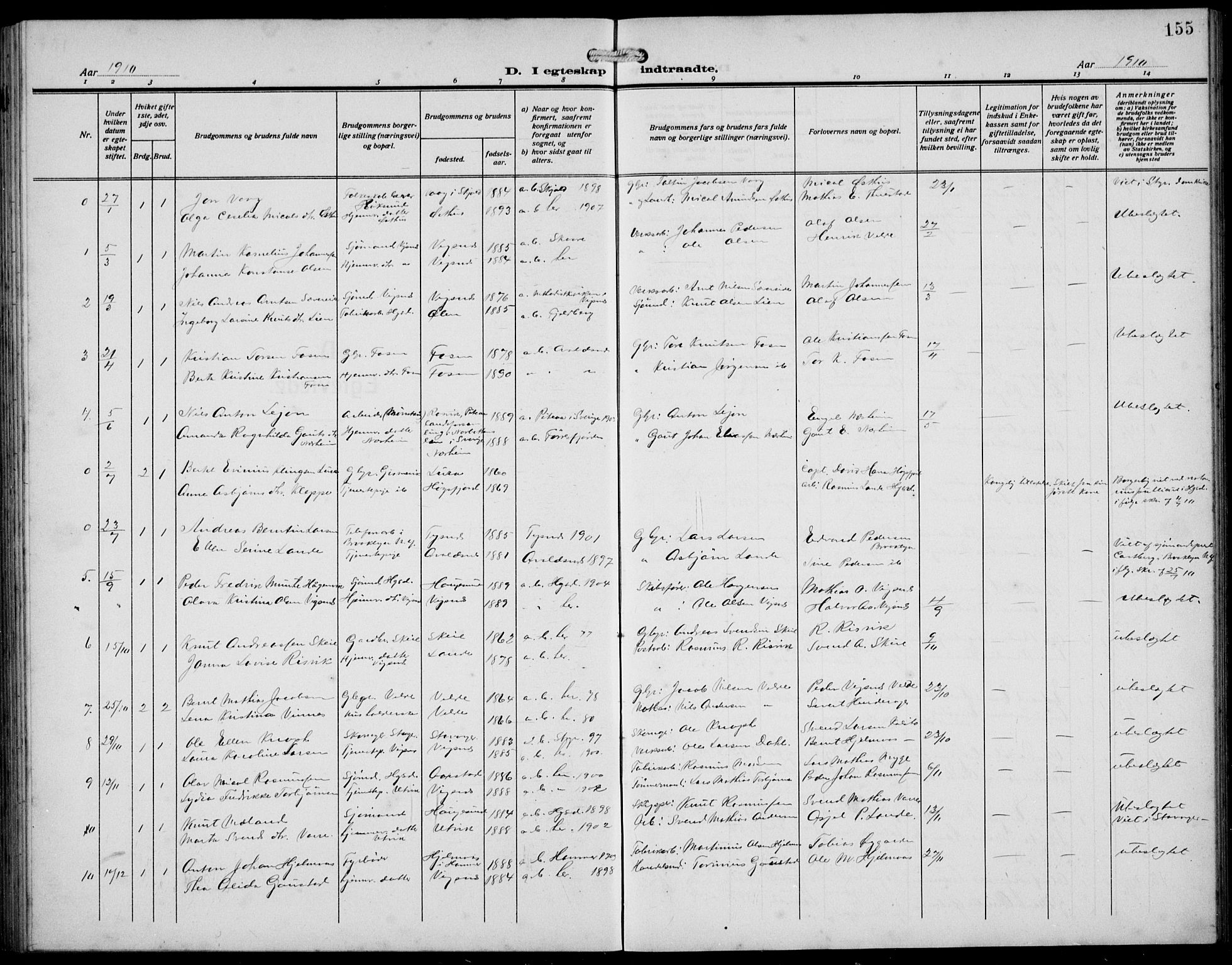 Avaldsnes sokneprestkontor, AV/SAST-A -101851/H/Ha/Hab/L0008: Parish register (copy) no. B 8, 1910-1939, p. 155