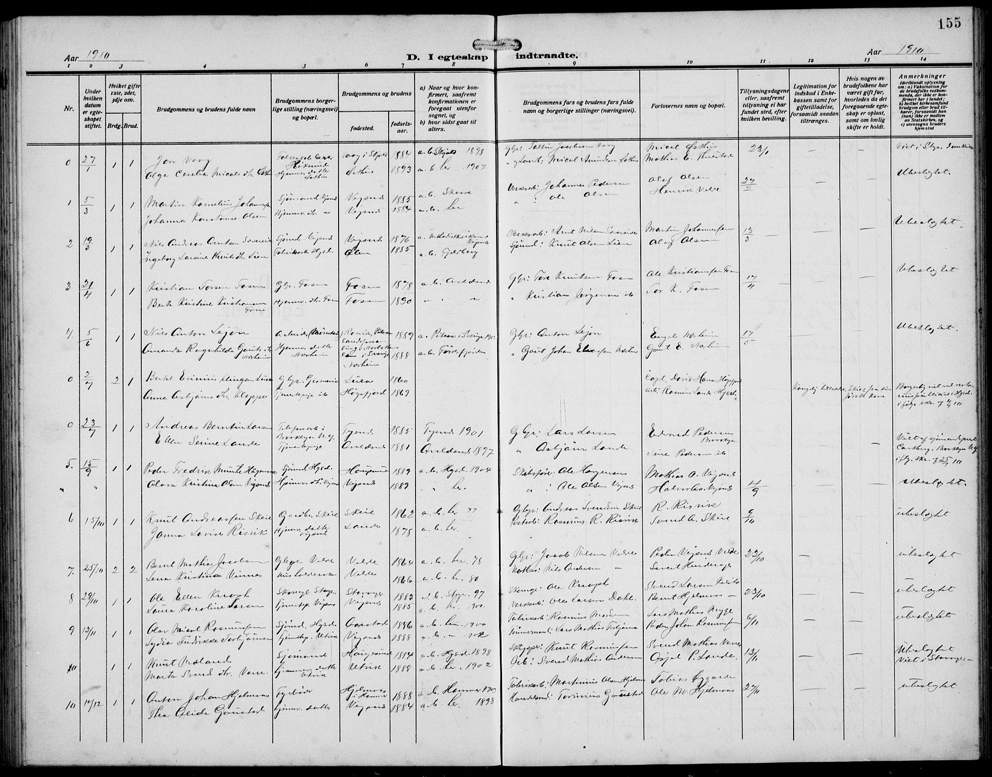 Avaldsnes sokneprestkontor, SAST/A -101851/H/Ha/Hab/L0008: Parish register (copy) no. B 8, 1910-1939, p. 155