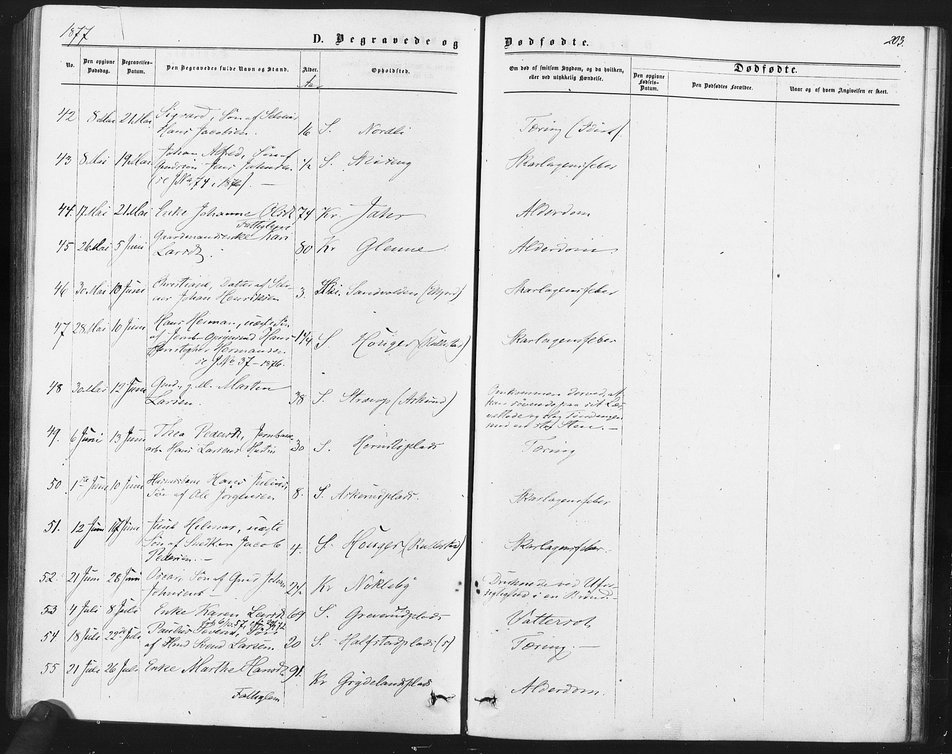 Kråkstad prestekontor Kirkebøker, AV/SAO-A-10125a/F/Fa/L0008: Parish register (official) no. I 8, 1870-1879, p. 203