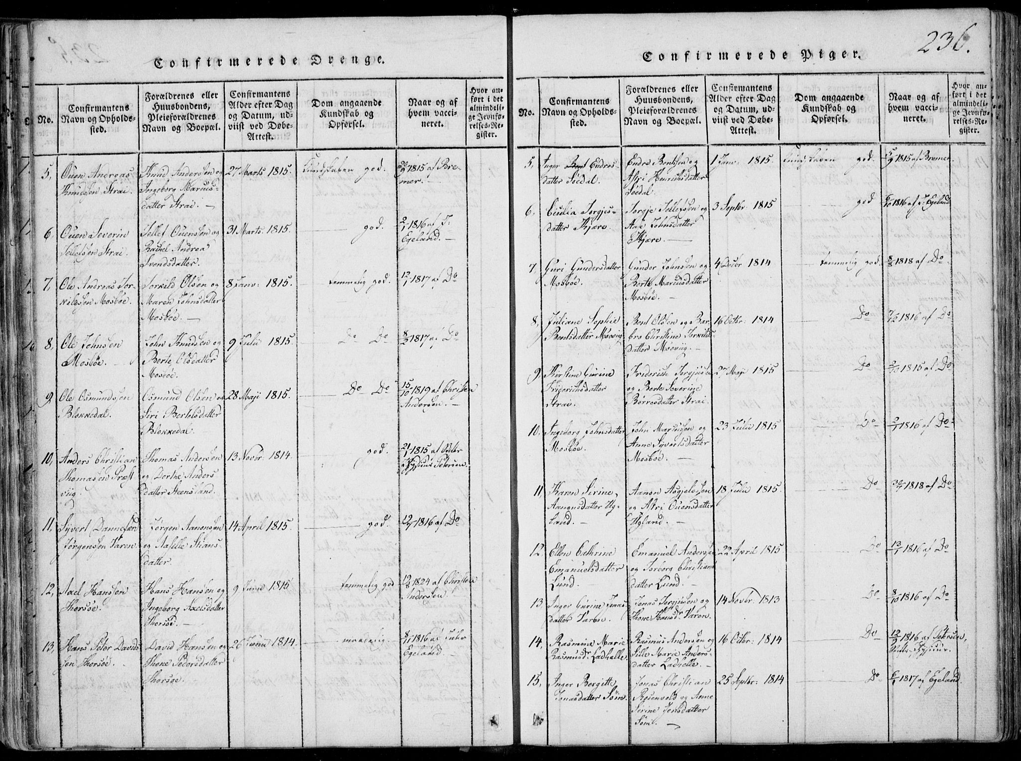 Oddernes sokneprestkontor, SAK/1111-0033/F/Fa/Faa/L0005: Parish register (official) no. A 5, 1820-1838, p. 236