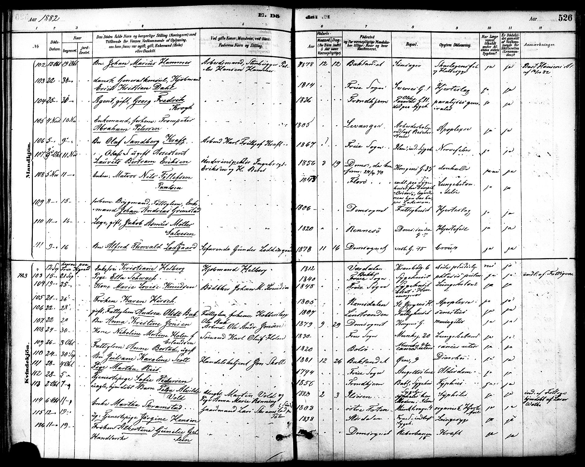 Ministerialprotokoller, klokkerbøker og fødselsregistre - Sør-Trøndelag, SAT/A-1456/601/L0058: Parish register (official) no. 601A26, 1877-1891, p. 526