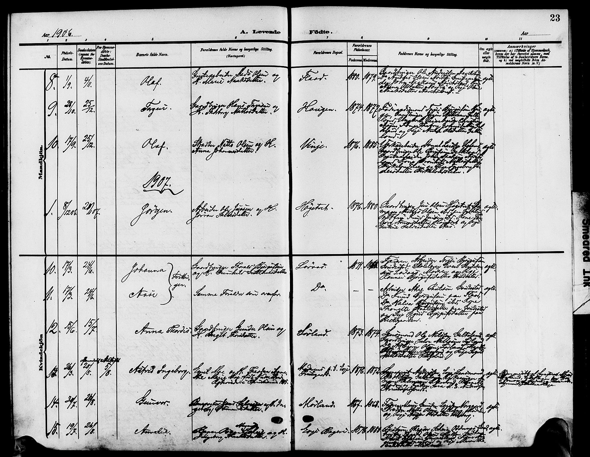 Evje sokneprestkontor, AV/SAK-1111-0008/F/Fb/Fba/L0004: Parish register (copy) no. B 4, 1899-1914, p. 23