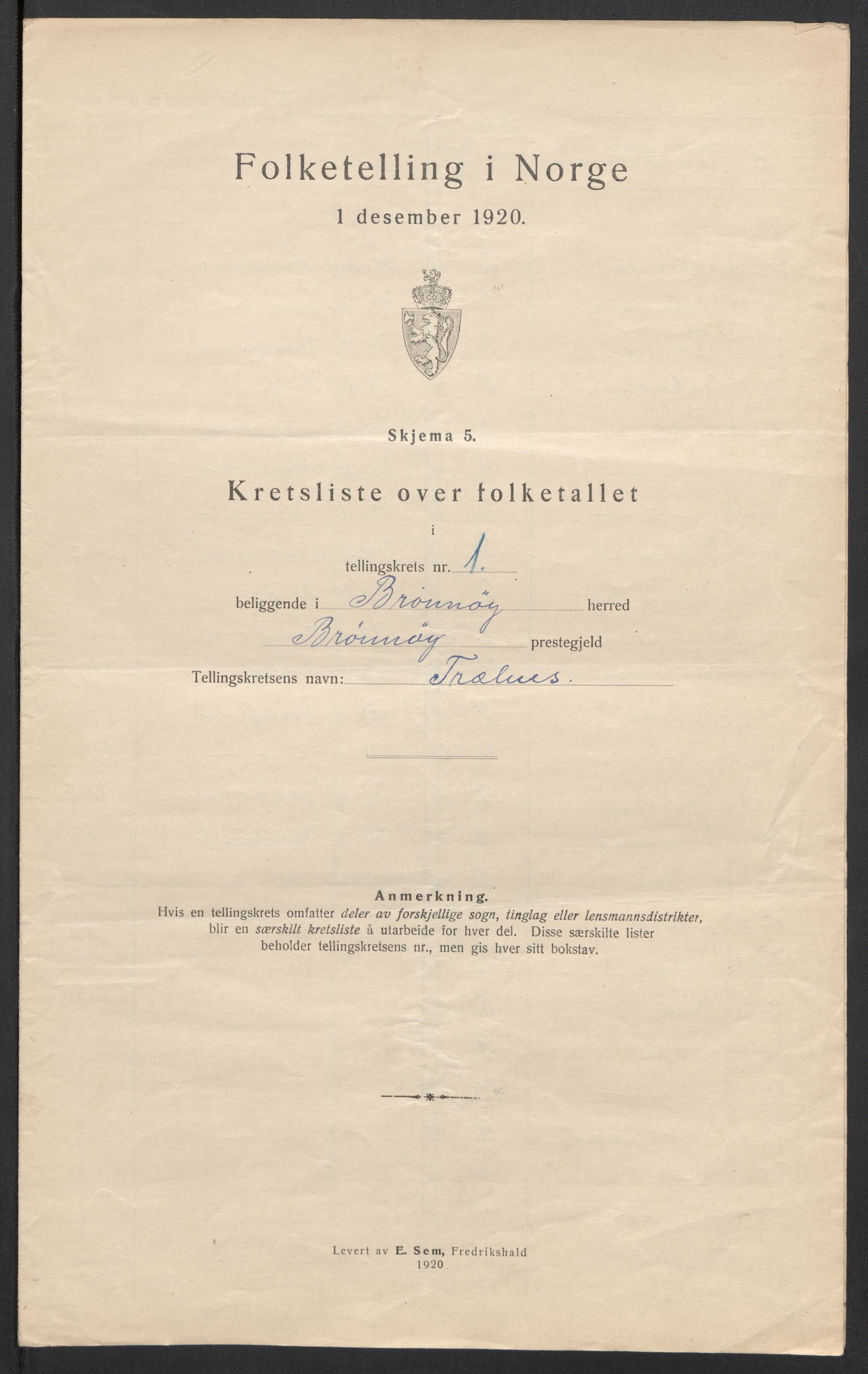 SAT, 1920 census for Brønnøy, 1920, p. 10