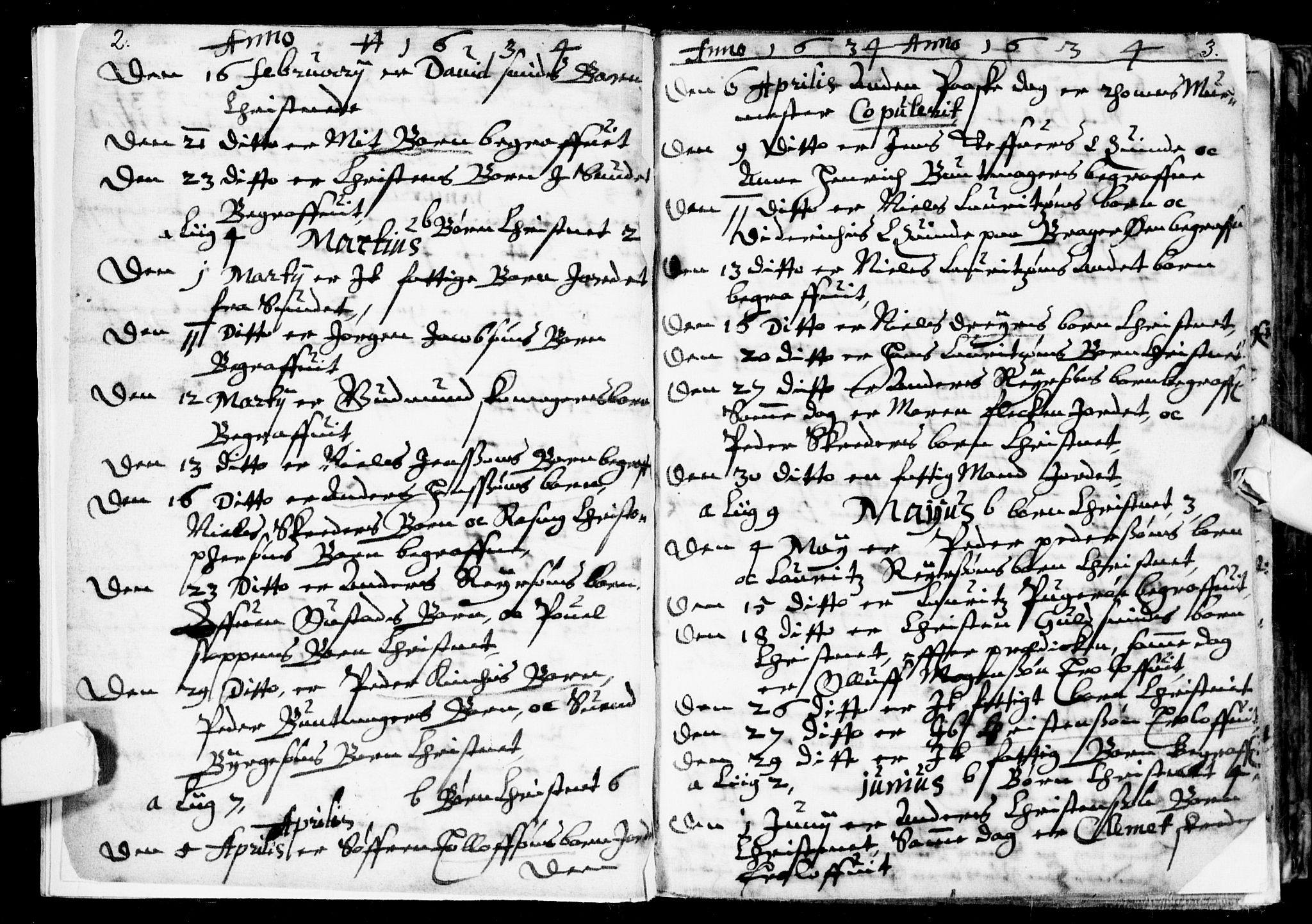 Bragernes kirkebøker, AV/SAKO-A-6/F/Fa/L0001: Parish register (official) no. I 1, 1634-1662, p. 2-3