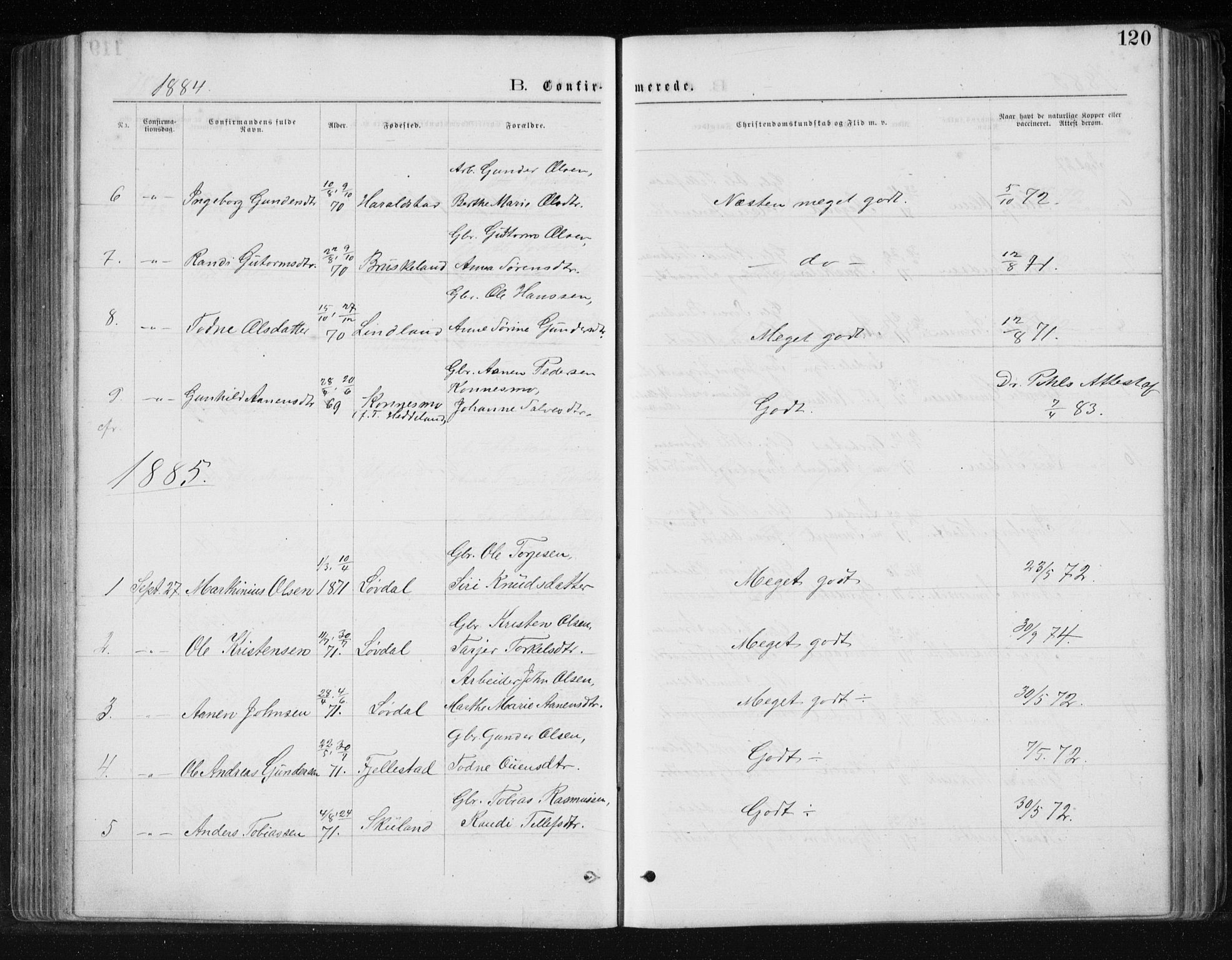 Holum sokneprestkontor, SAK/1111-0022/F/Fb/Fbb/L0003: Parish register (copy) no. B 3, 1875-1898, p. 120