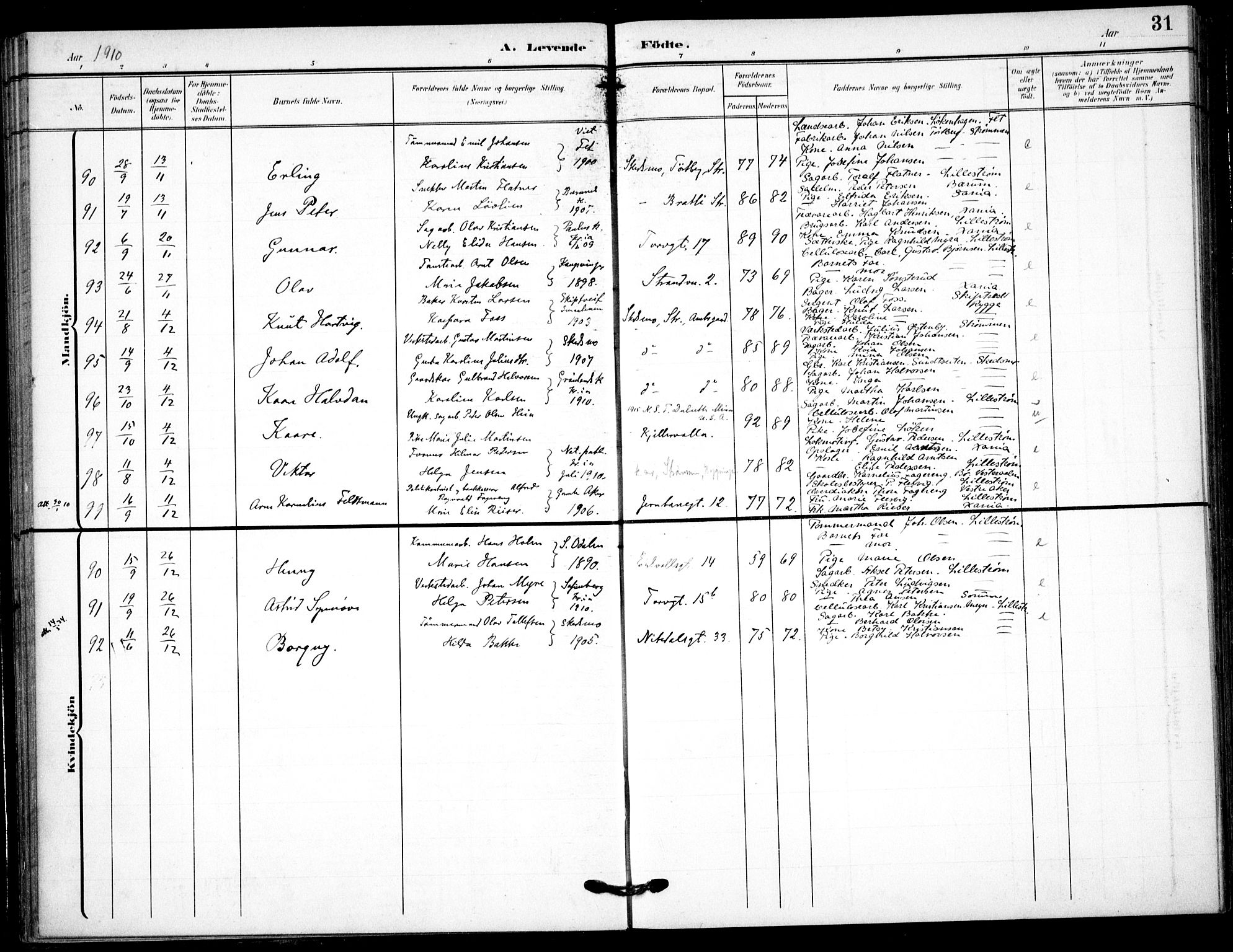 Skedsmo prestekontor Kirkebøker, AV/SAO-A-10033a/F/Fc/L0001: Parish register (official) no. III 1, 1908-1916, p. 31