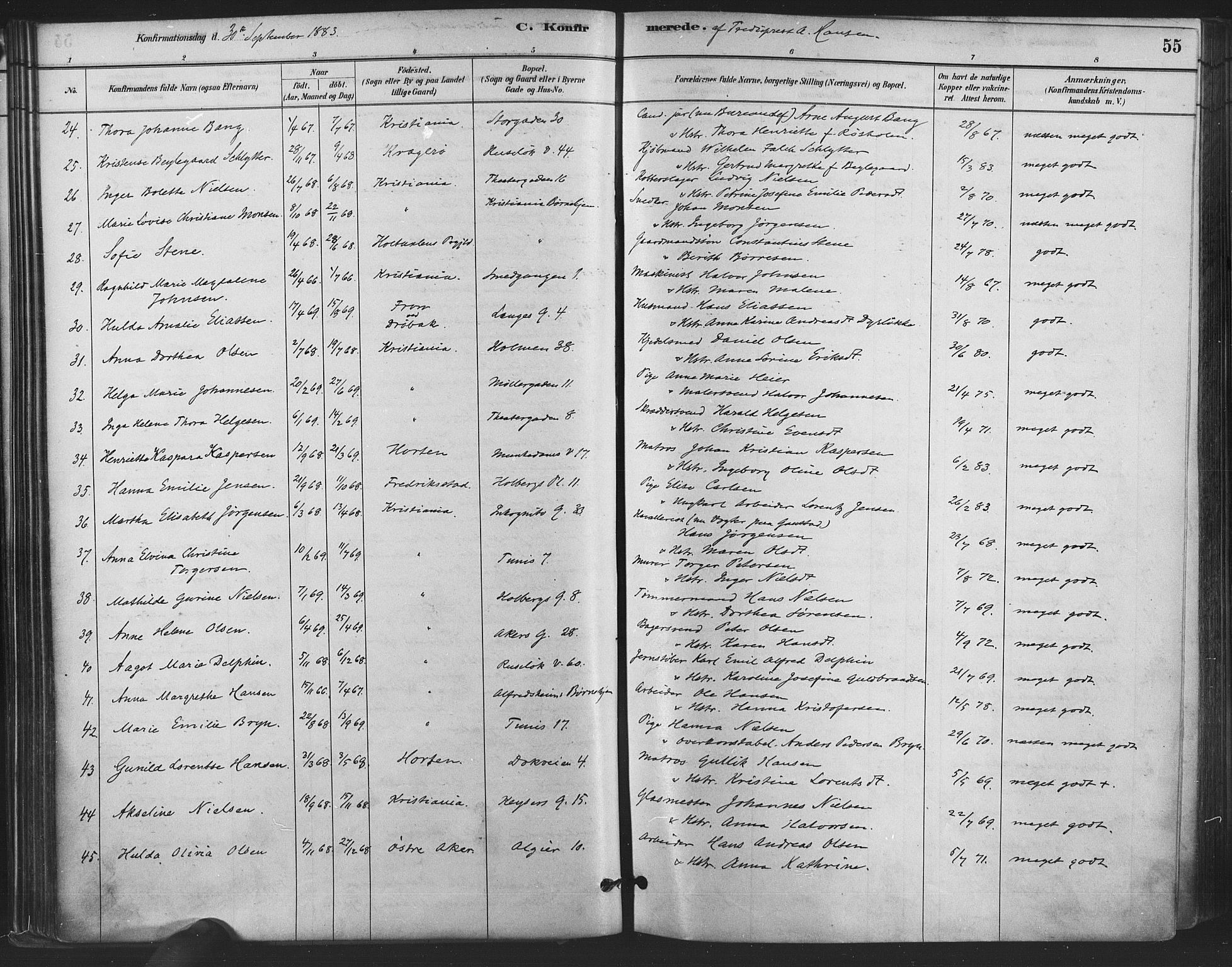 Trefoldighet prestekontor Kirkebøker, SAO/A-10882/F/Fb/L0003: Parish register (official) no. II 3, 1881-1895, p. 55